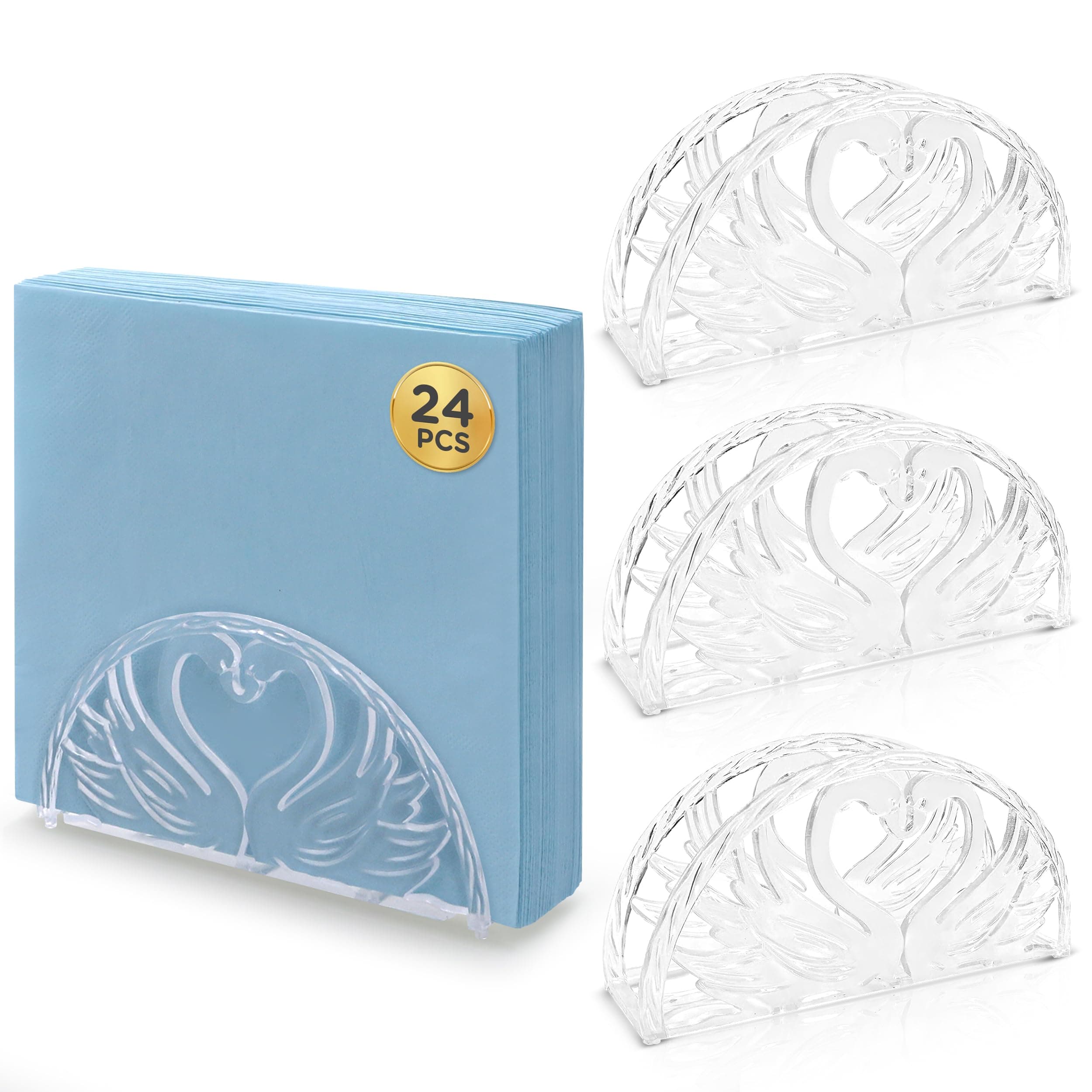 5.75 Inch Clear Plastic Napkin Holder - 24 Pieces (Swans Design)