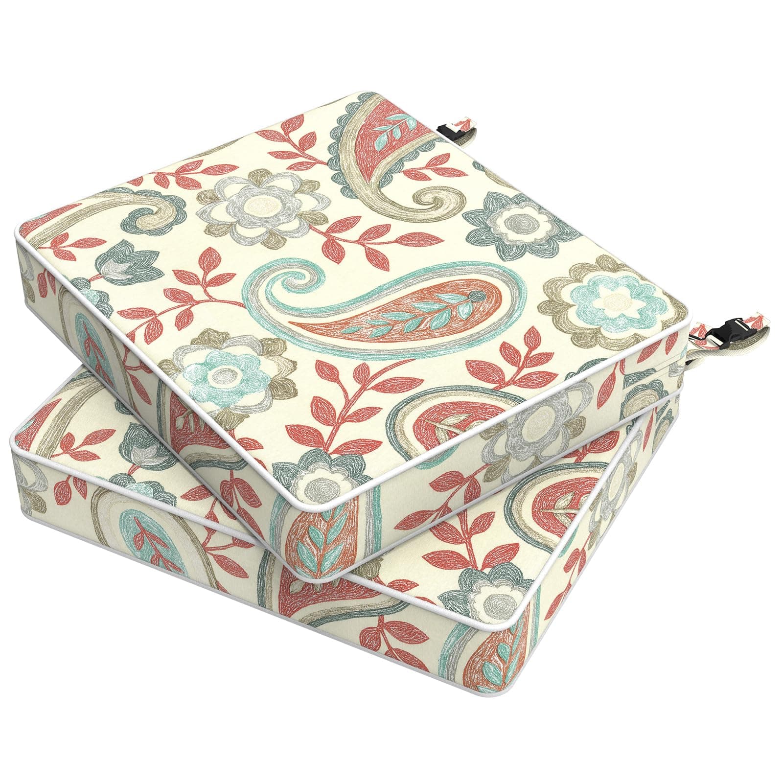 Melody Elephant Outdoor Chair Cushions 18.5x16x3 Inch, Patio Seat Cushion Furniture with Adjustable Straps Set of 2, Water Repellent Chair Pads with Couch Sofa in Garden, Paisley Vintage
