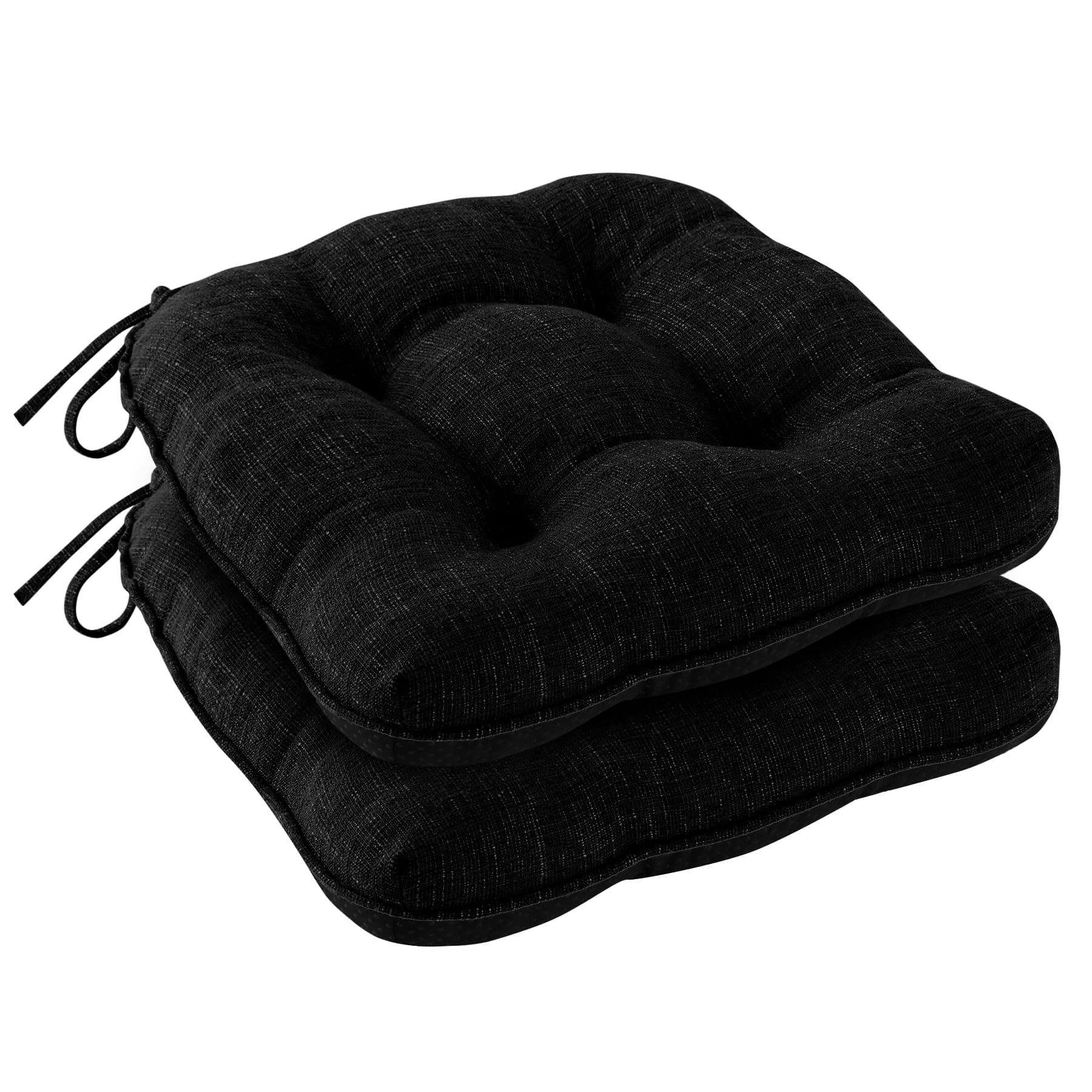 IPYNBAP Chair Cushions for Dining Chairs Set of 2, Kitchen Chair Cushions, Chair Pads with Ties and Non Slip Backing, Tufted Memory Foam Seat Cushion 2 Pack, 15.5" x 15.5" x 4", Black