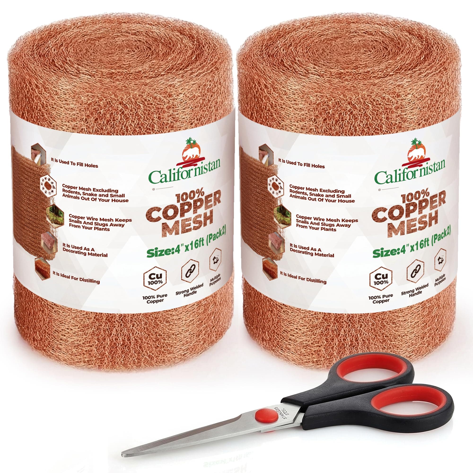 Copper Mesh Roll for Rodent Control, 4 in x 16 ft, Pack of 2 with Scissors