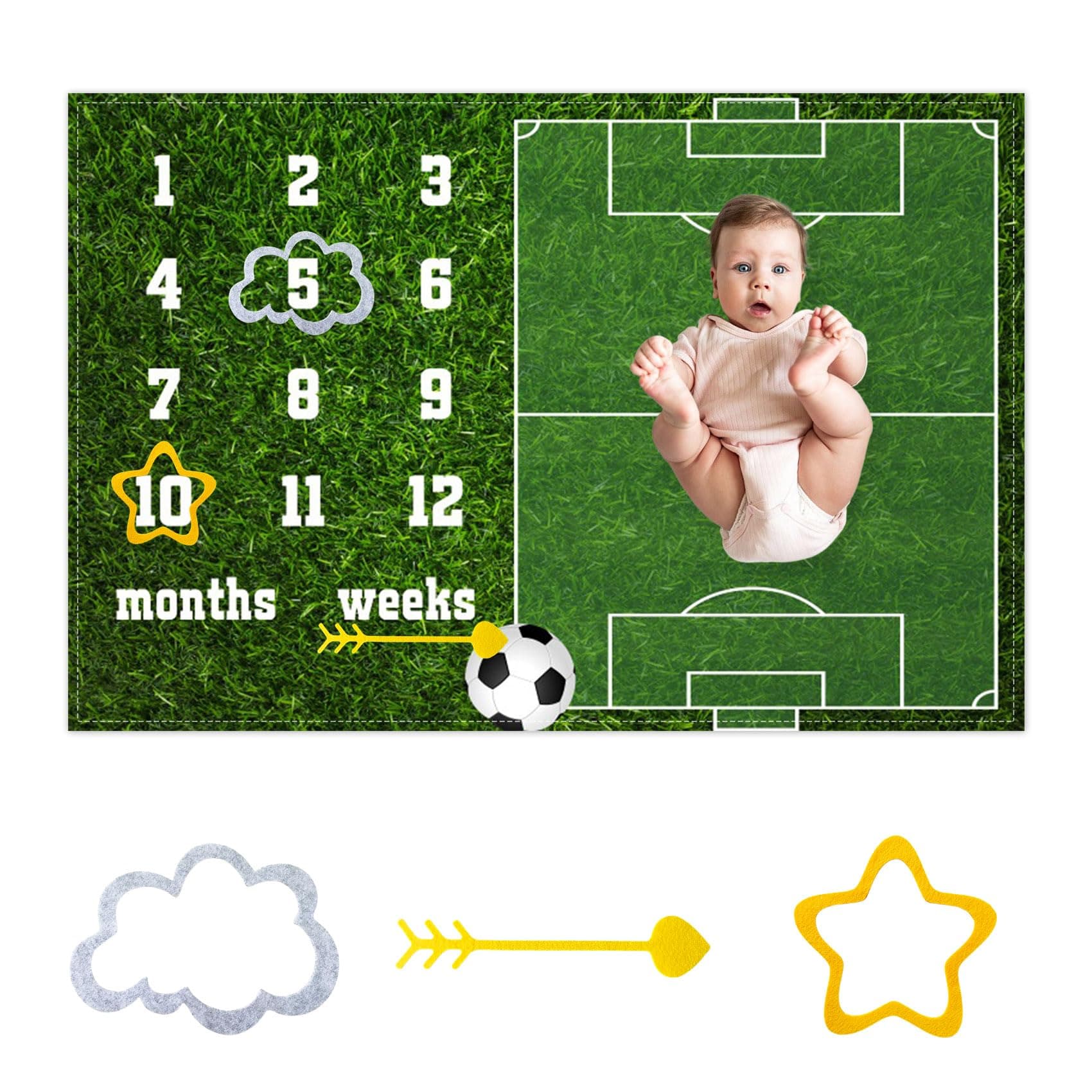 CSFOTO Soccer Theme Baby Monthly Milestone Blanket Football Sports Nursery Decor Photography Background Newborn Growth Record Prop 60"x40" with Frames