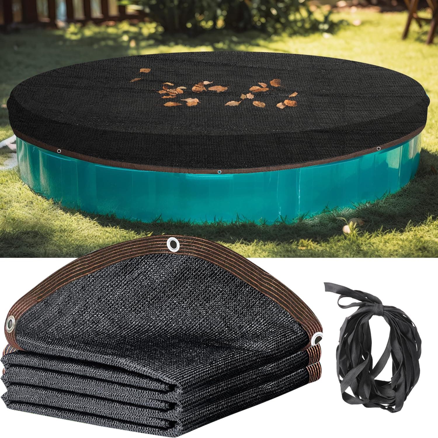 Pool Leaf Net Cover 21 ft Round, Fine Mesh Leaf Net for Above Ground Pool, Winter Pool Cover 21 ft Round Above Ground, Cover Size: 24-Feet Dia (Includes 3-feet Overlap) (Black -Round, 21FT)