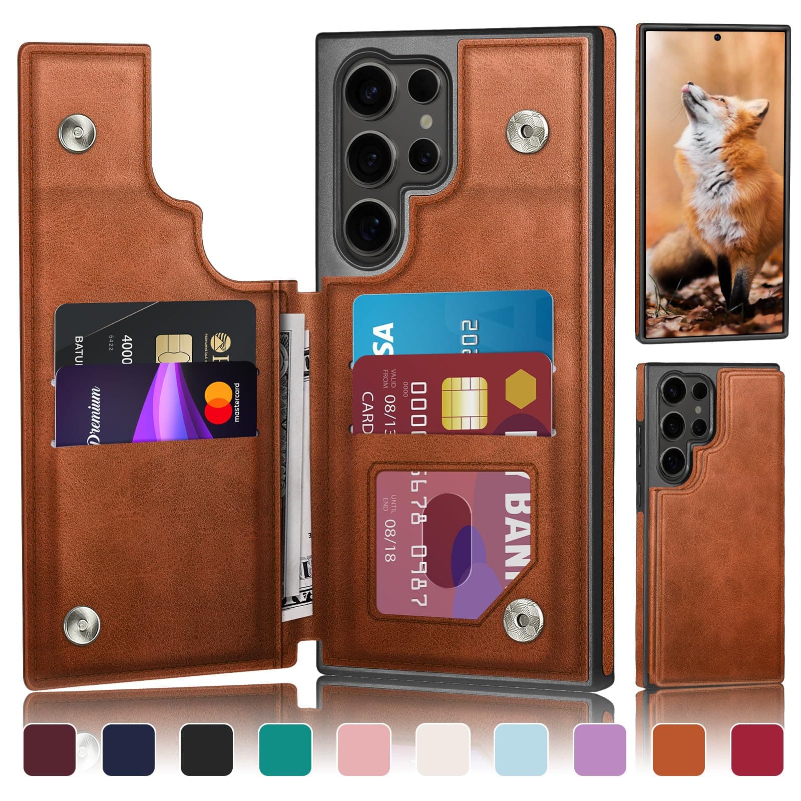 DJDUCK Designed for Samsung Galaxy S25 Ultra Case Wallet with Card Holder, [Magnetic Clasp Cover] [RFID Blocking Leather Protection] Shockproof Women Men Cases for Samsung S25Ultra Light Brown