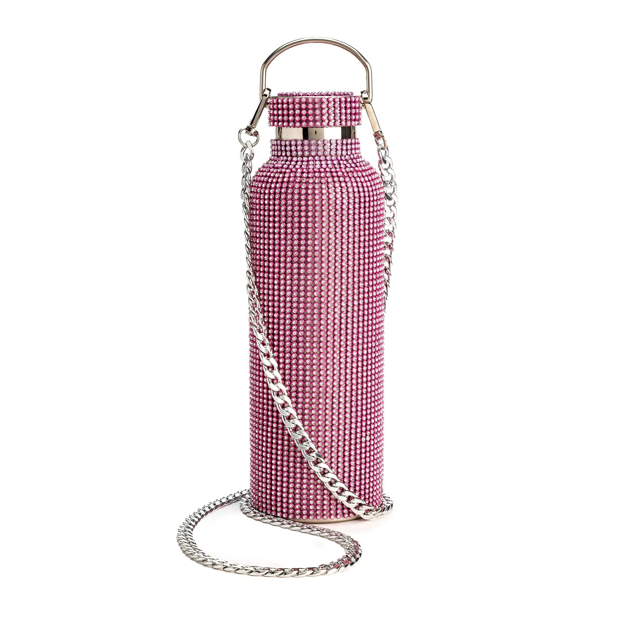 Paris Hilton Diamond Bling Water Bottle with Lid and Removable Carrying Strap, Stainless Steel Vacuum Insulated, Bedazzled with Over 5000 Rhinestones, 25-Ounce, Ombre Pink to Silver