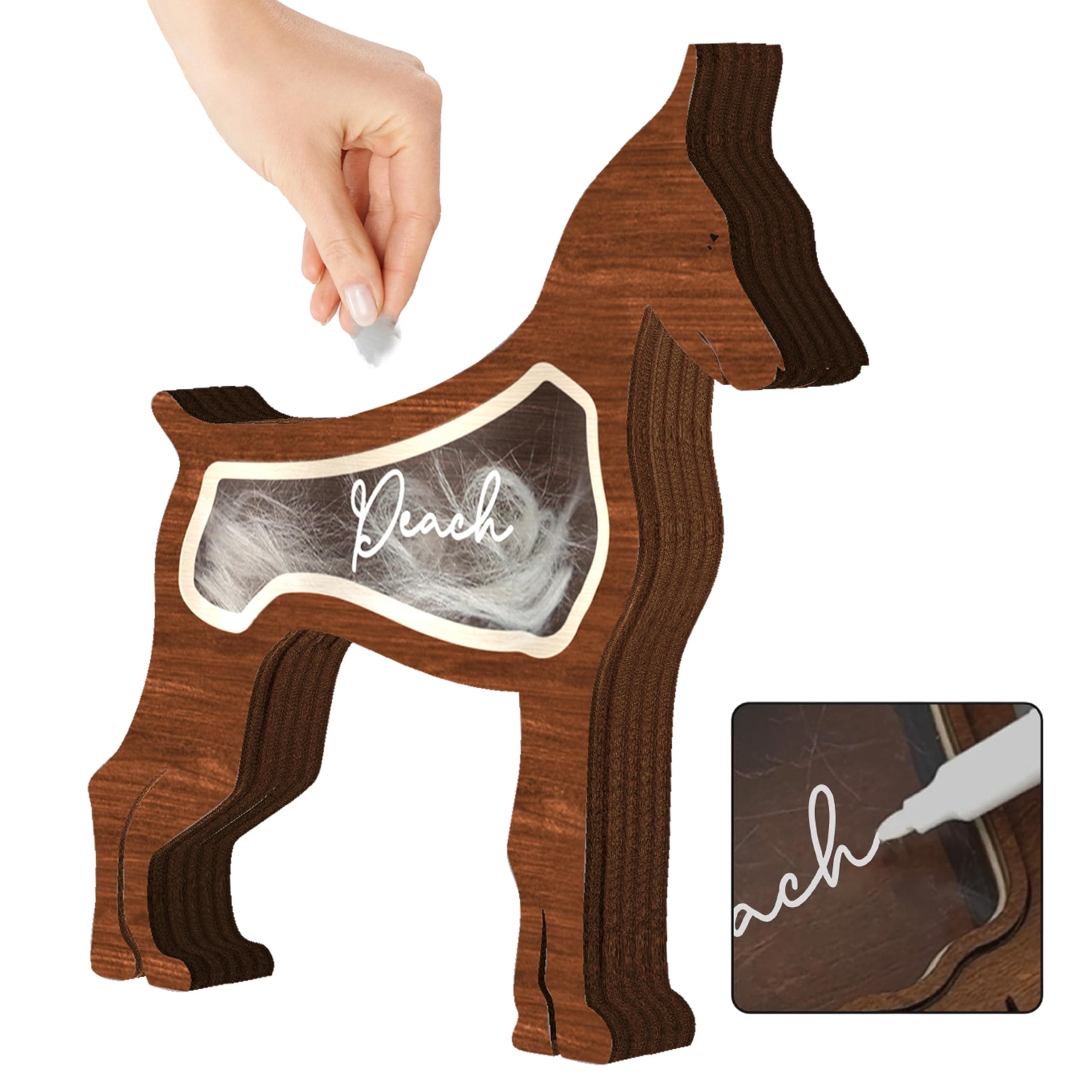 Doberman Pinschers Dog Hair Keepsake Box, Wooden Pet Fur Gift for Dog Cat Unique Shape Table Decoration Memorial Gift for Pet Lovers