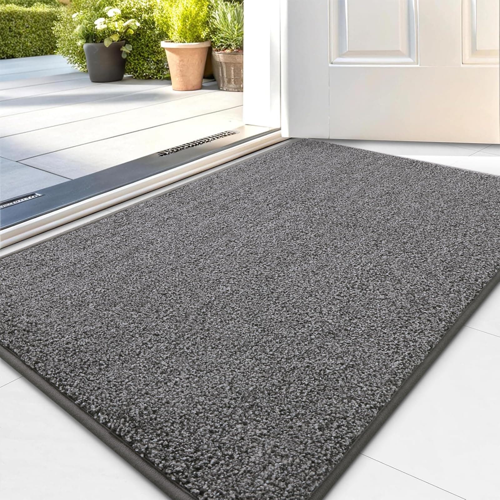 Kitinjoy Indoor Door Mat 24"x36", Dirt Resistant and Absorbent Non-Slip Rubber Backing Front Door Mat,Washable Low-Profile Doormat Entrance Mat for Entryway, Grey