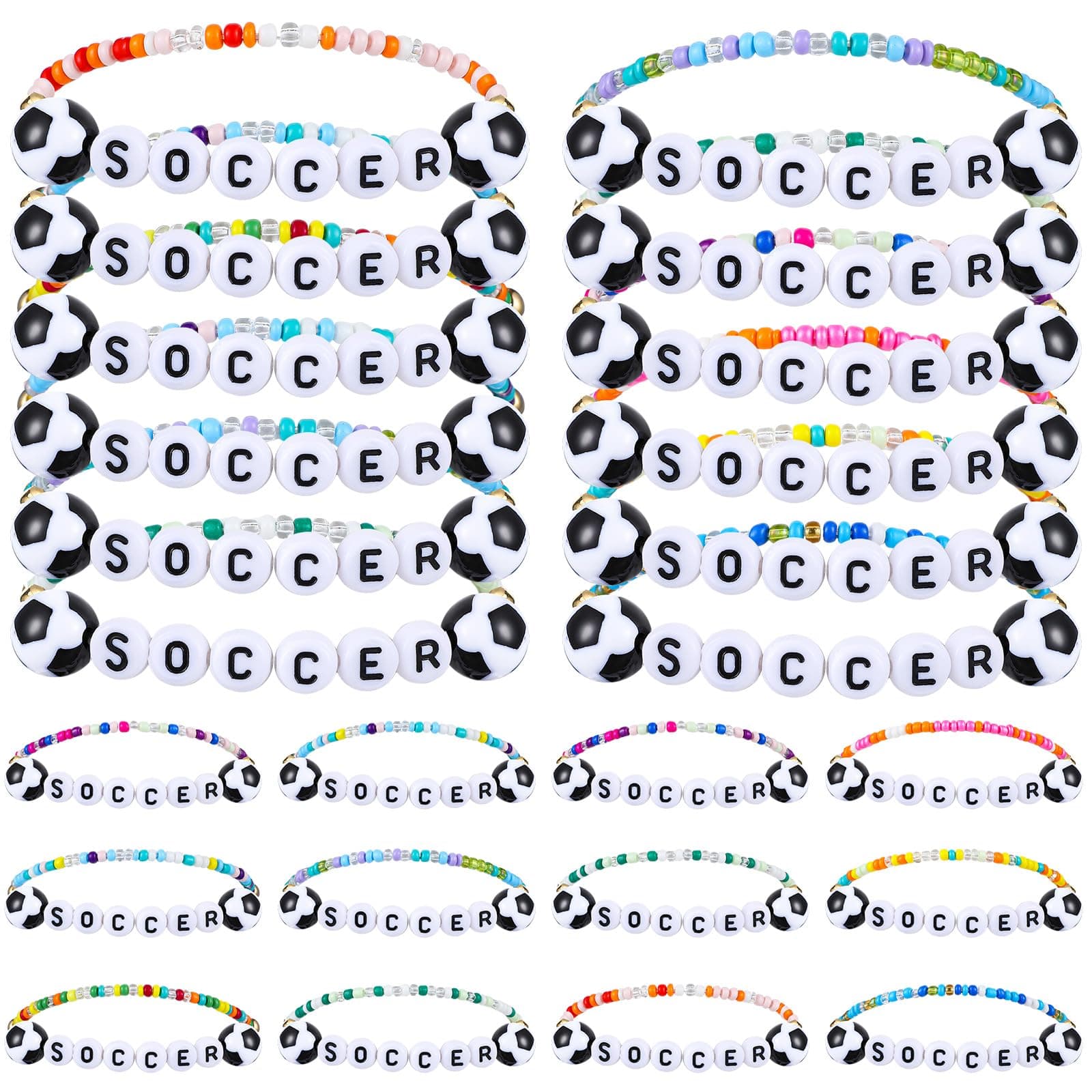 Ecation 96 Pcs Beaded Friendship Bracelets Bulk Inspirational Stretch Bracelets Y2k Colorful Bracelets Cute Adjustable Bracelets for Women Jewelry Party Favors Friend Gifts (Soccer)