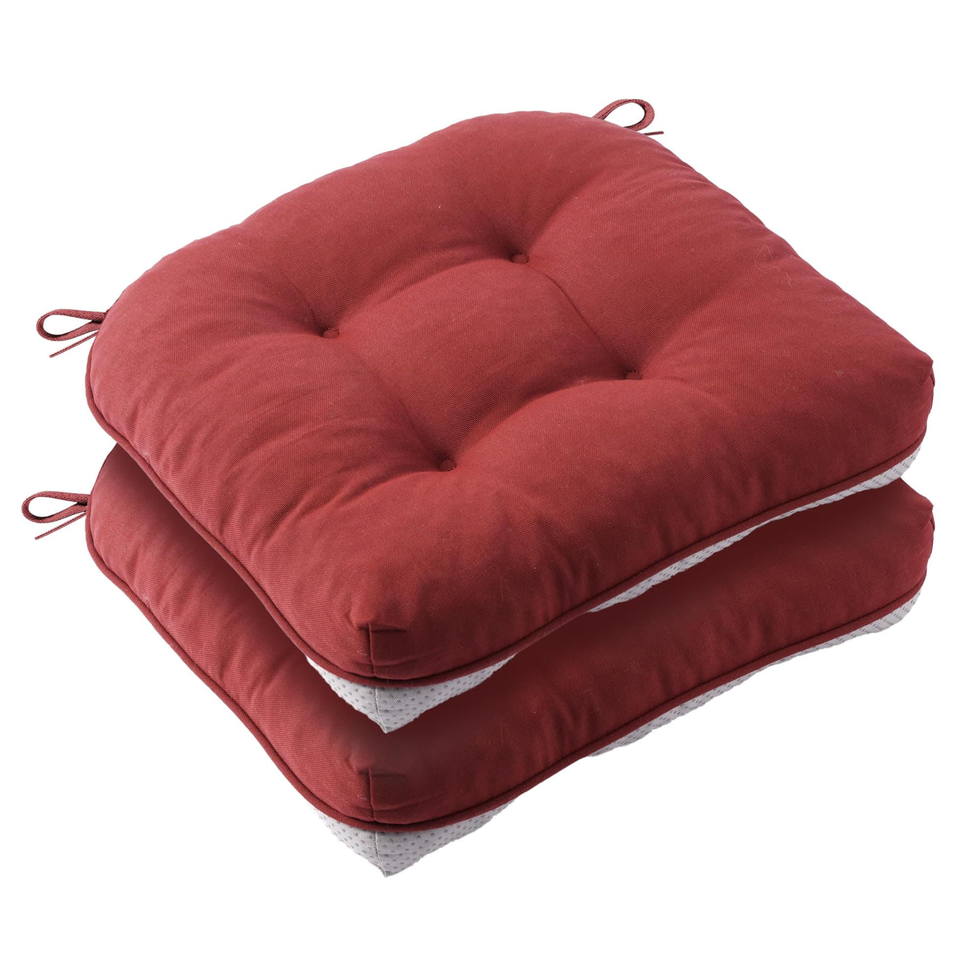 Battilo Chair Cushions Set of 2 for Reading Seats, Seat Cushions for Kitchen Dining Chairs with Non-Slip Backing, Indoor/Outdoor Waterproof Chair Seat Pads with Ties, 40cm x 40cm x 10cm, Red