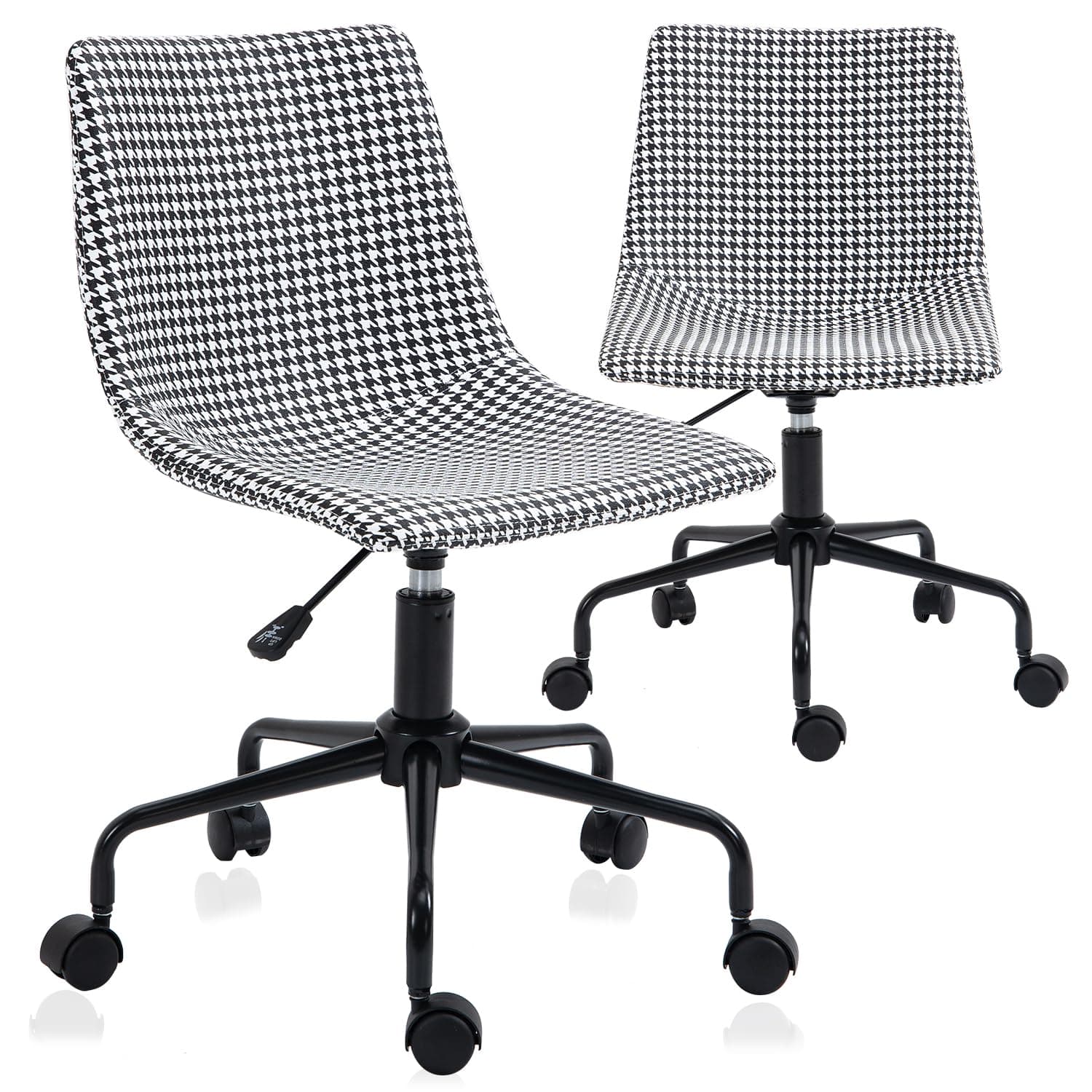 ISL Furnishings Armless Office Desk Chair in Houndstooth Vinyl Print (Black)– Ergonomic Midback Task Chair with Wheels, No Armrest, Swivel Rolling, Adjustable Height