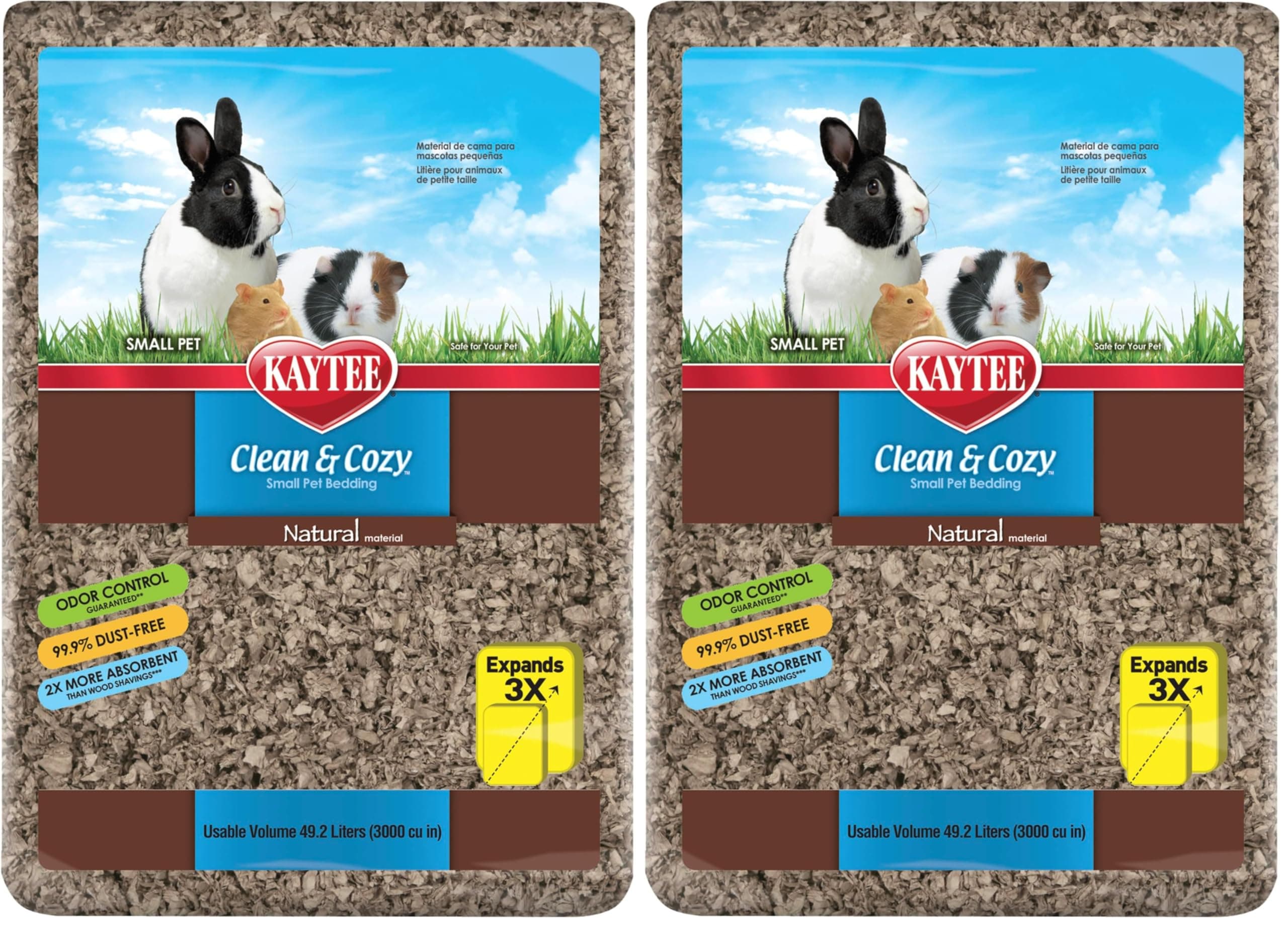 Kaytee Clean & Cozy Natural Small Animal Bedding, Expands to 49.2L (Pack of 2)