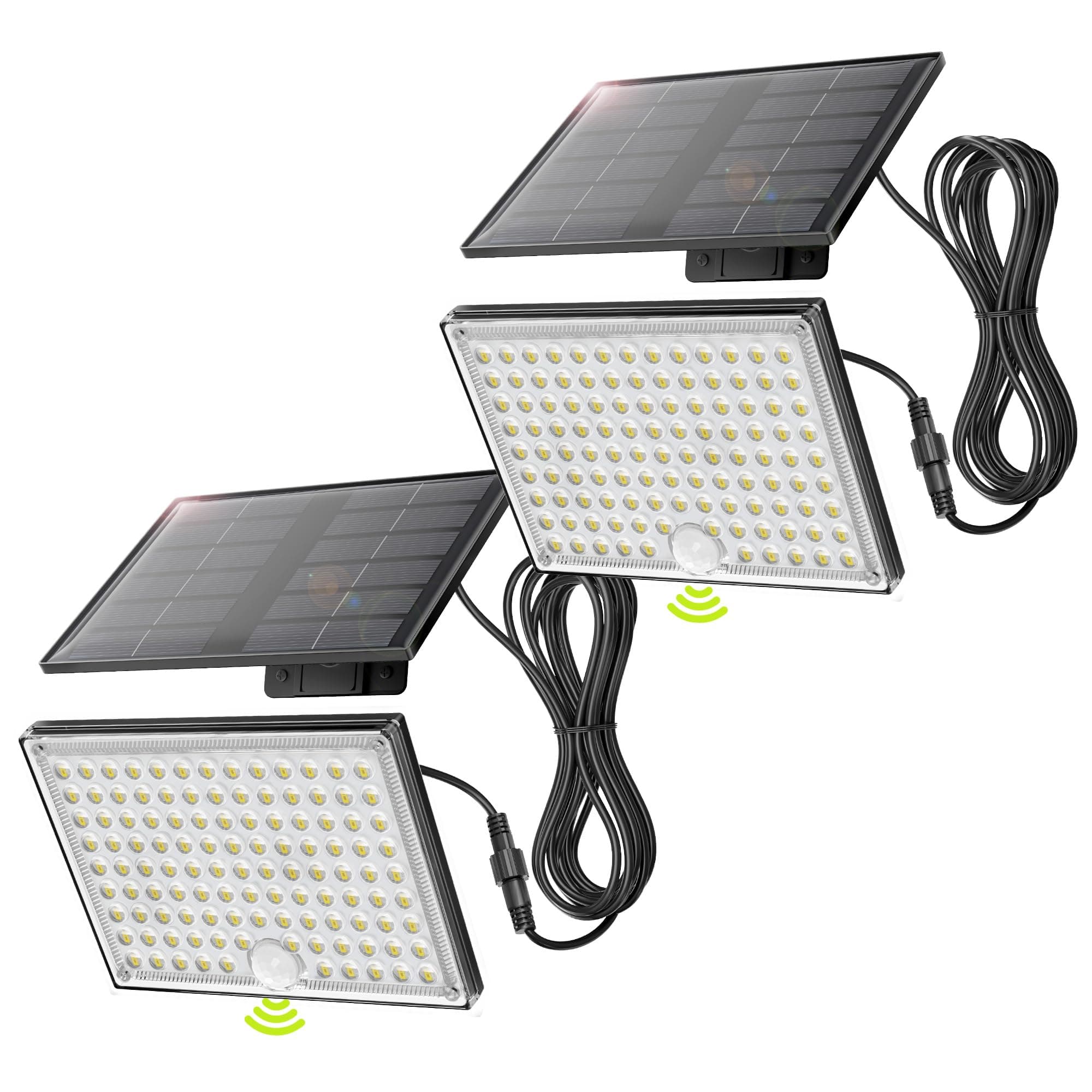 JACKYLED Motion Sensor Solar Lights Outdoor with 113 Bright LEDs, Dusk to Dawn Outside Flood Lights with 16ft Cable, Waterproof Solar Powered Security Spot Lights for Garden Barn Porch Garage, 2 Pack