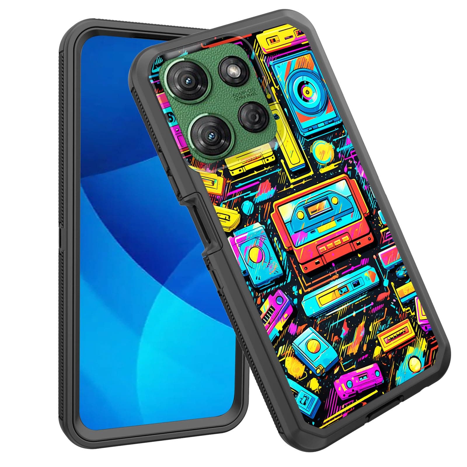 GFEWYTJYJ for Moto G Power 5G 2025 Case,Shockproof 3-Layer Full Body Protection Rugged Heavy Duty High Impact Hard Cover Case for Motorola Moto G Power 5G 2025 6.8 inch,Retro Music Tape Cassette