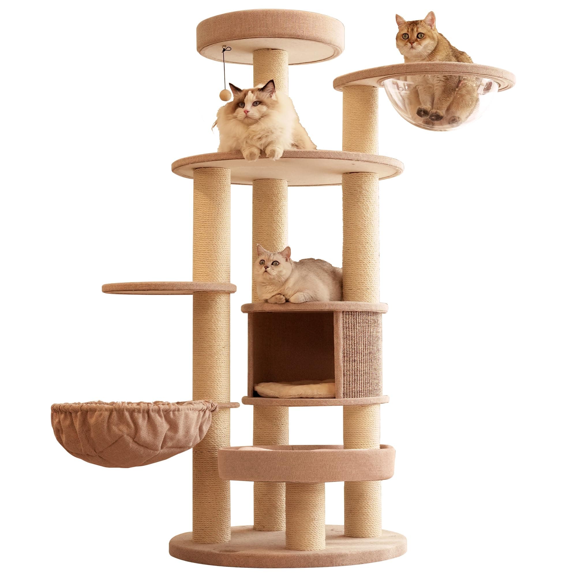 Extra Large Cat Tree for Maine Coon,65 Inches Tall Cat Tree Tower for Indoor Cats Large Adult 20 lbs,XXL Heavy Duty Luxury Sturdy Cat House with Big Hammock,Sisal Scratching Post,Condo