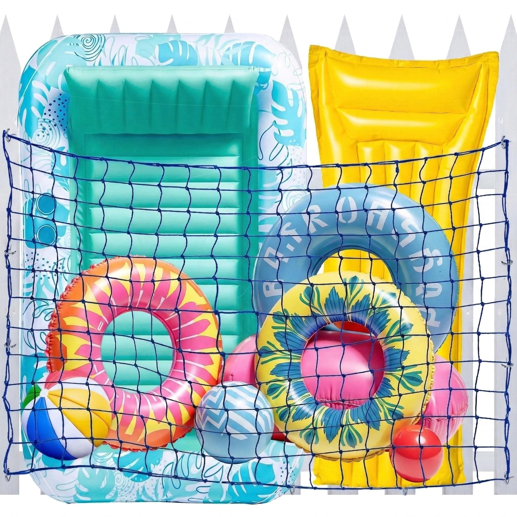 Nigelia 71" * 47" Pool Float Toy Storage Net, Extra Large Hanging Elastic Mesh Pool Storage with 20 Hooks, for Floats, Balls, Water Inflatable Toys Rafts & Other Raft Accessorie (Blue)