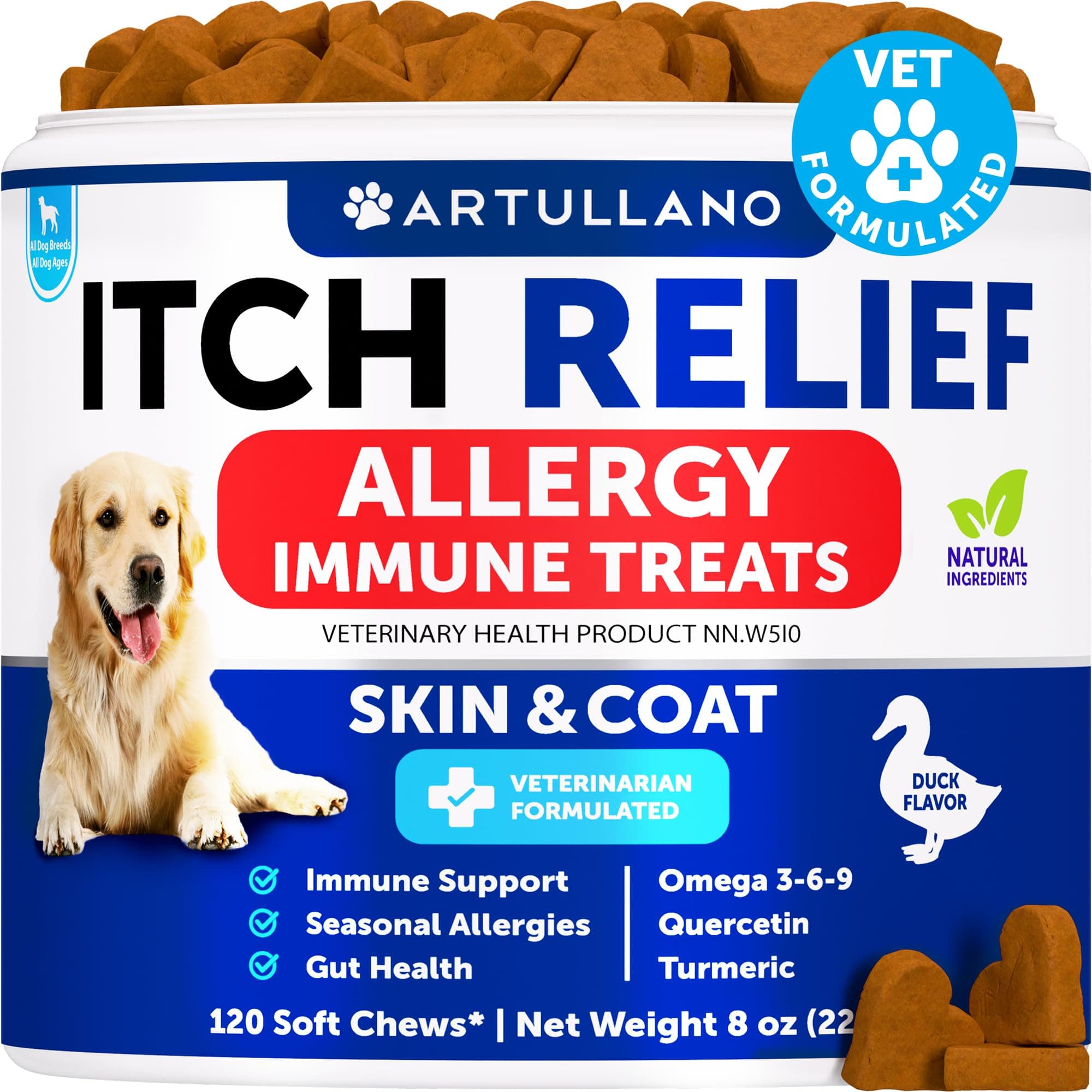Dog Allergy Chews - 120 Treats - Itch Relief for Dogs - for Skin & Coat