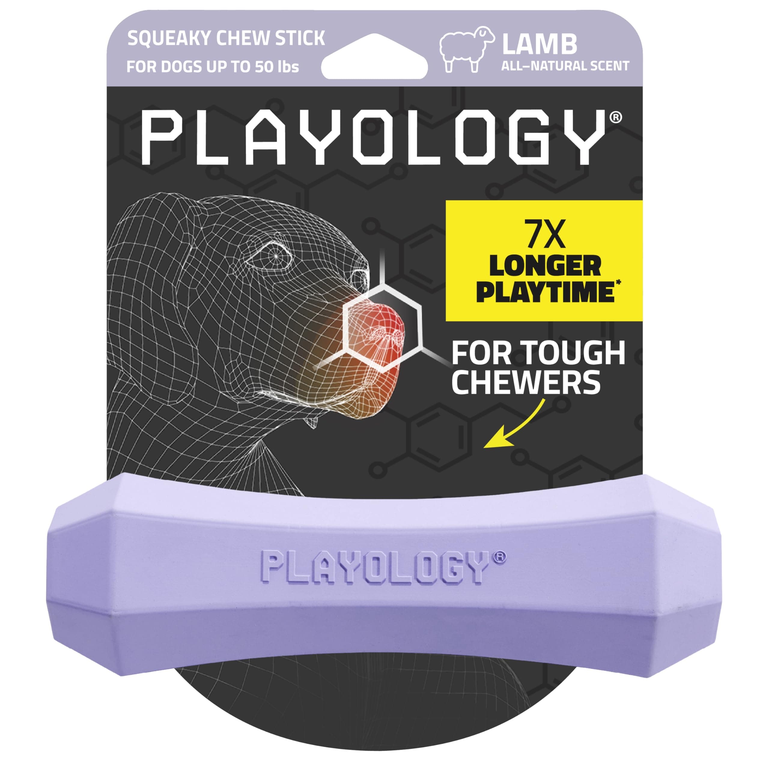 Playology Squeaky Chew Stick - Scented Dog Toy - Medium, Lamb Scent