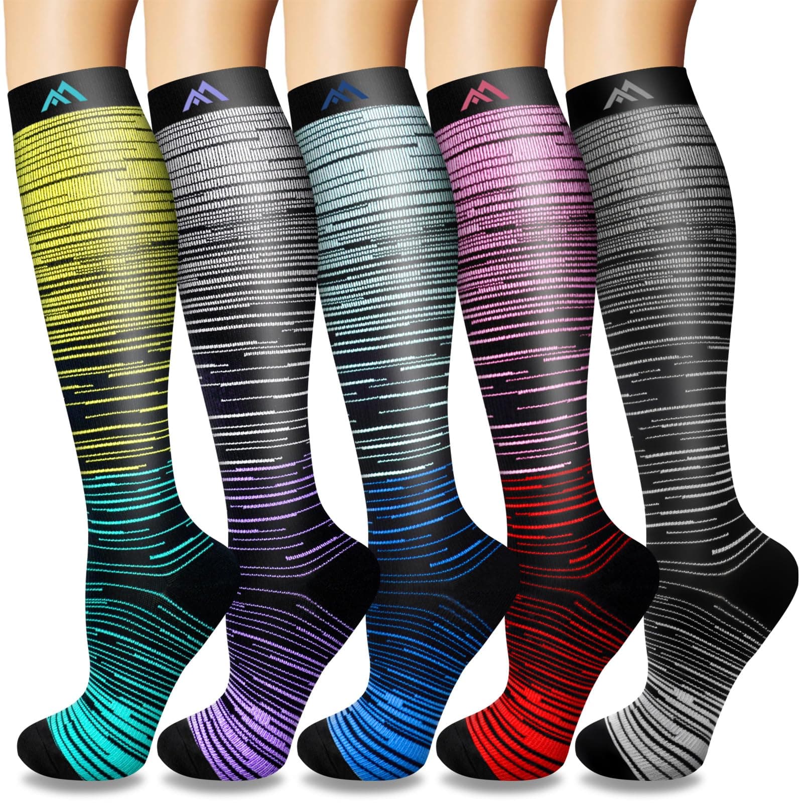 Hi Clasmix 5 Pairs Compression Socks for Women&Men-20-30mmhg Best for Circulation,Pregnancy,Media,Nurse,Running,Travel
