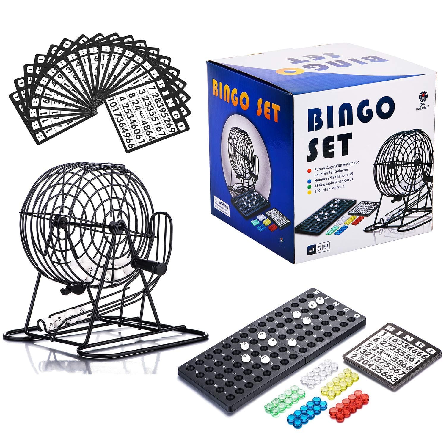 Doublefan Deluxe Bingo Set - Bingo Cage and Balls Set with Cards - Party Games for Family Game Cards for Large Group Games by Prime Supplies