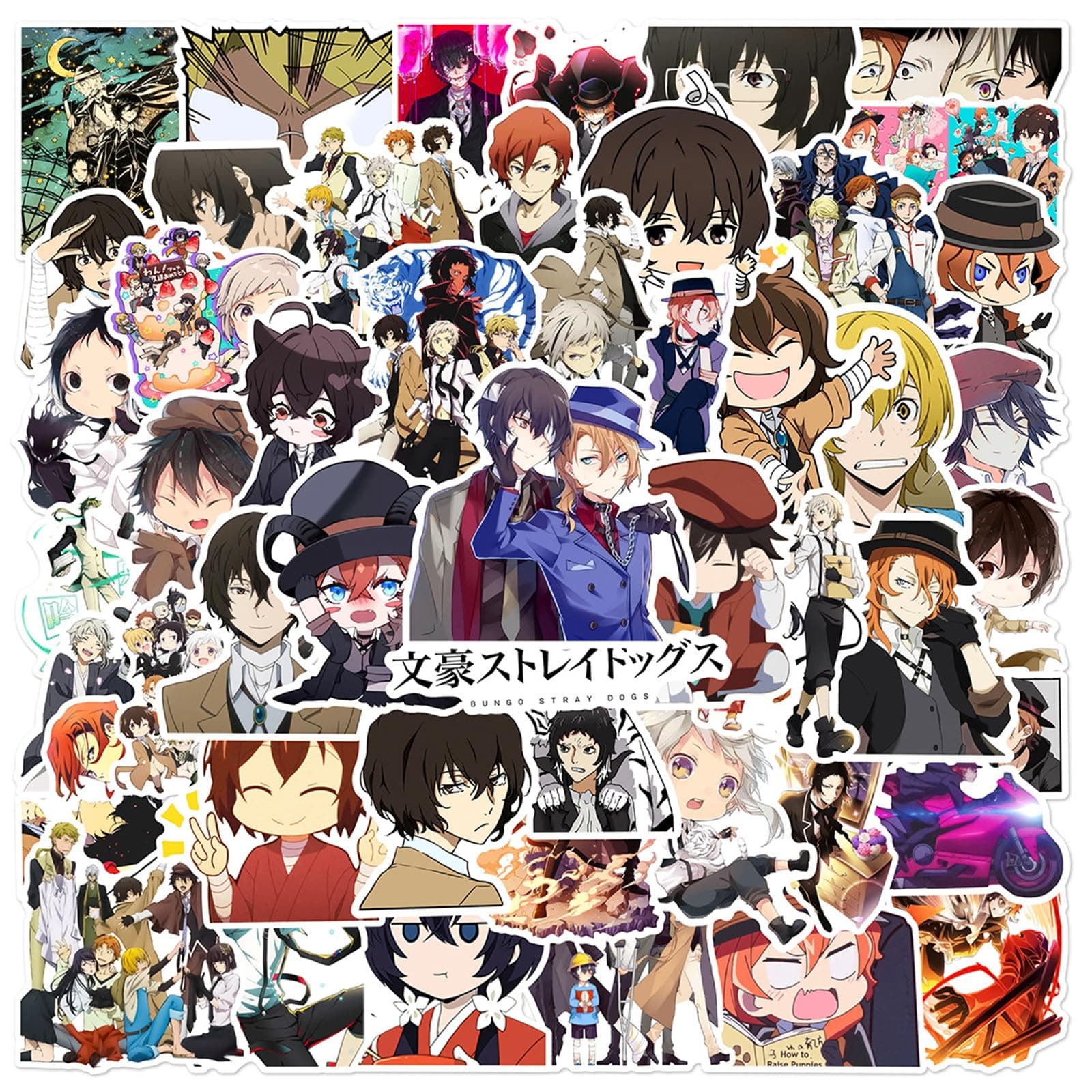 50Pcs Cartoon Bungo Stray Dogs Stickers for Kids, Cute Classic Anime Stickers for Teen Girl Adult Water Bottle, Skateboard, Phone, Laptop, Bicycle, Travel Case, Guitar, Helmet (Bungo Stray Dogs)