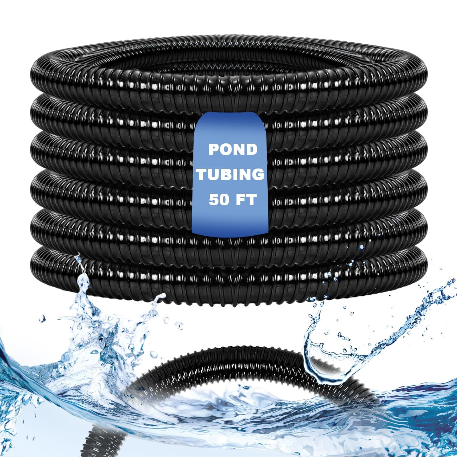 Frienda 50 ft x 1-1/4" ID Pond Pump Tubing Non Kink Water Hose Flexible Corrugated PVC Water Pipe for Garden Pond Waterfall