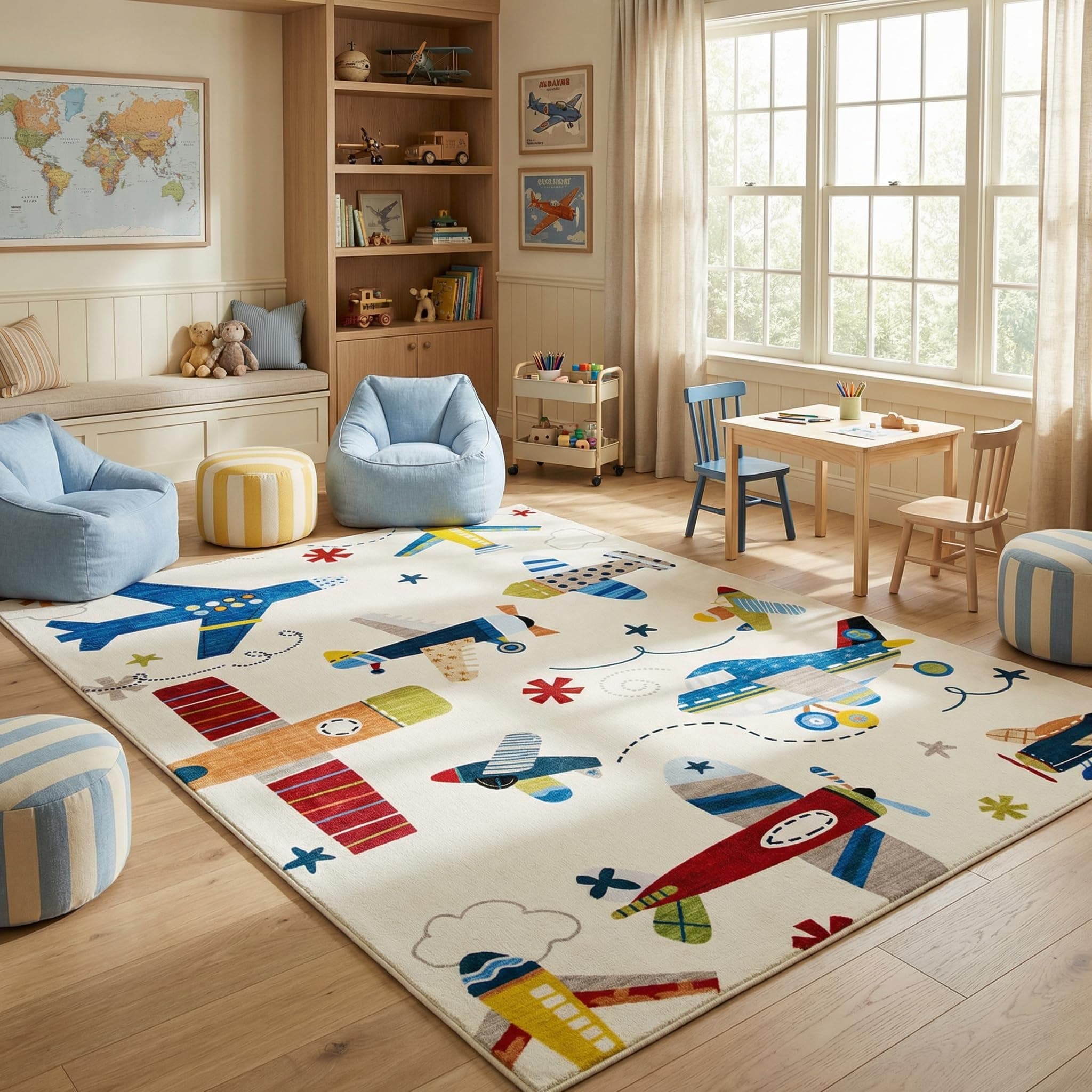 Rug Branch Maverick Airplane Washable Kids Area Rug 5' x 8' Cream