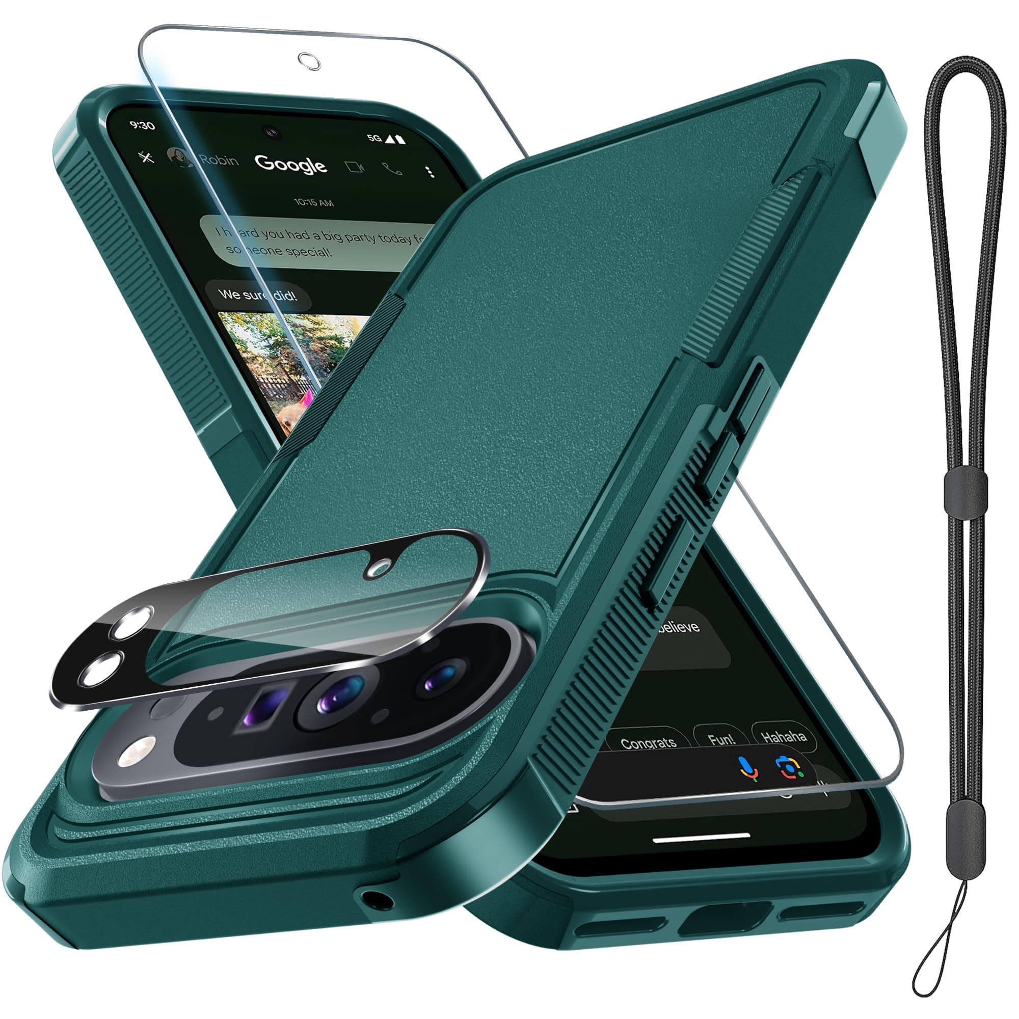 RMOCR for Google Pixel 10 Pro XL Case with Lanyard Strap,Dark Green