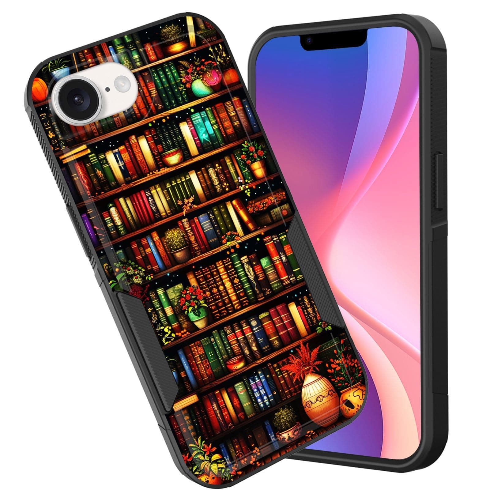CICPLKSE for iPhone 16e Case,Dual Layer Heavy Duty Hybrid Shockproof Hard PC Soft Silicone TPU Bumper Protective Cover Case for iPhone 16e 6.1 inch 2025,Library Bookshelf