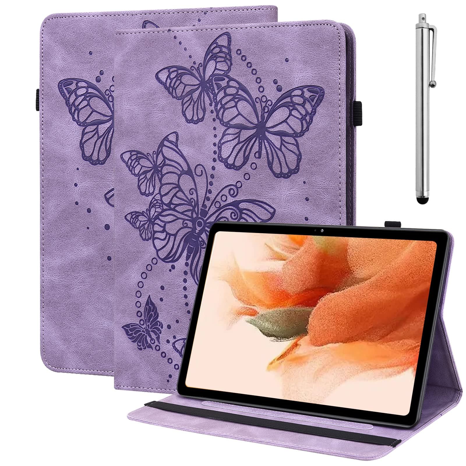 VODEFOX Case for Samsung Galaxy Tab A7 10.4" 2022/2020 (SM-T500/T503/T505/T507),Embossed Butterfly Design PU Leather Folio Flip Stand Wallet Case with Elastic Band for Galaxy Tab A7 10.4" - Purple