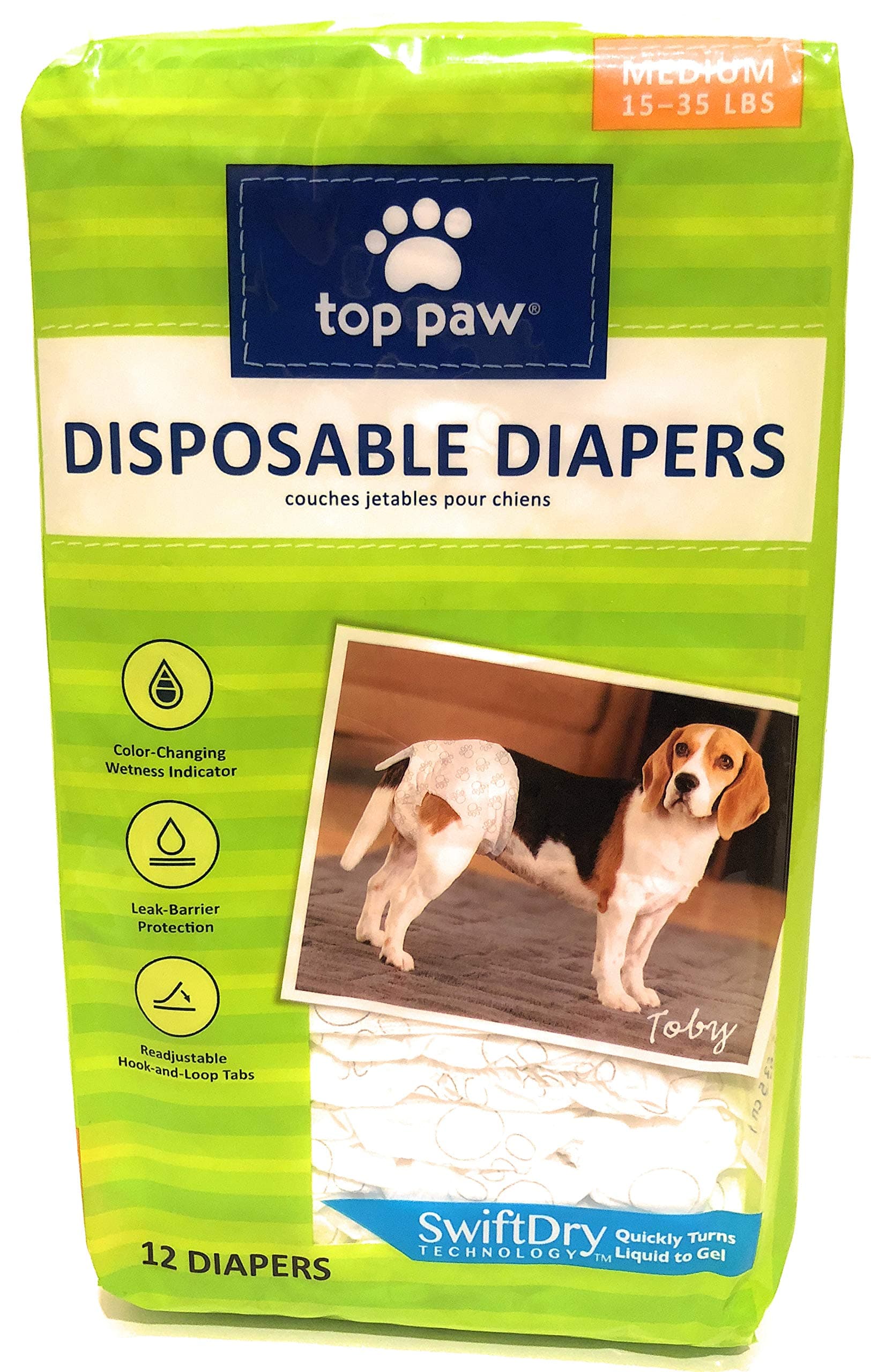TOP PAW Disposable Dog Diapers, 12 Pack, Medium 15-35 lbs