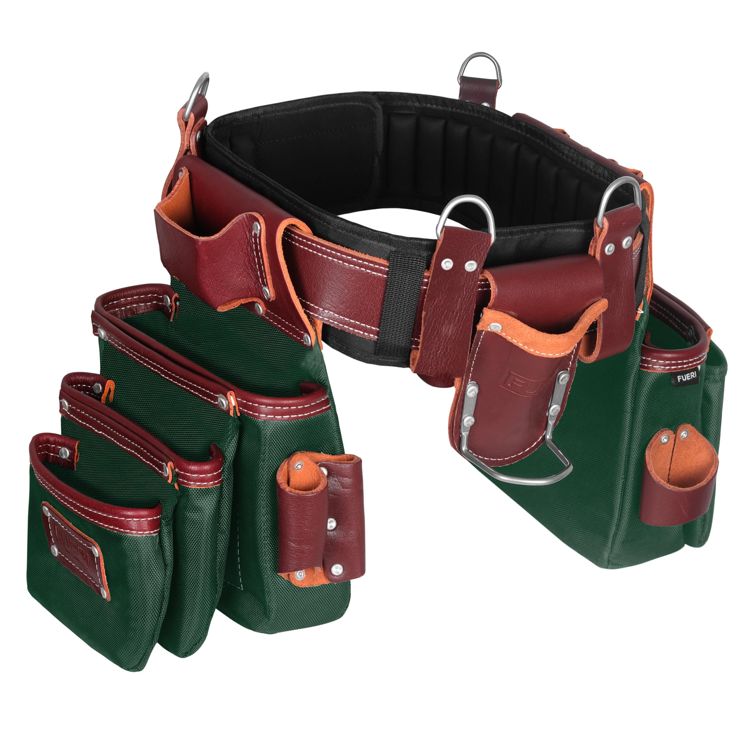FUERI Electrician's Heavy Duty 26 Pocket Leather-Nylon Tool Belt & Bag Combo for Men, Comfort Back Support Padded Belt, 2 Large Storage Capacity Pouches (Free Suspender at Check Out)