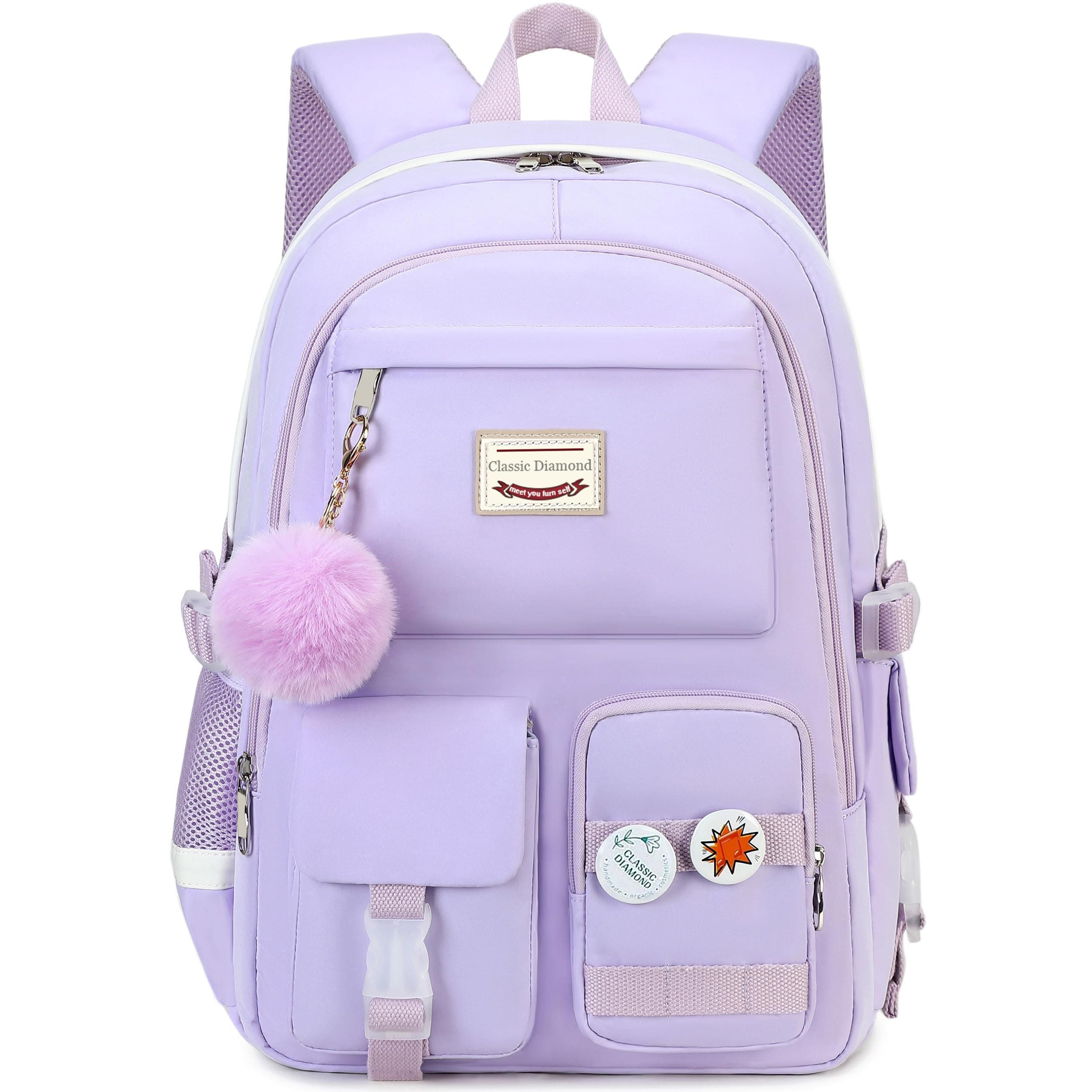 Classic Diamond School Backpack for Girls Laptop Backpack Cute Bookbag Kawaii College Backpack School Backpacks for Teens Girls Student (Purple)