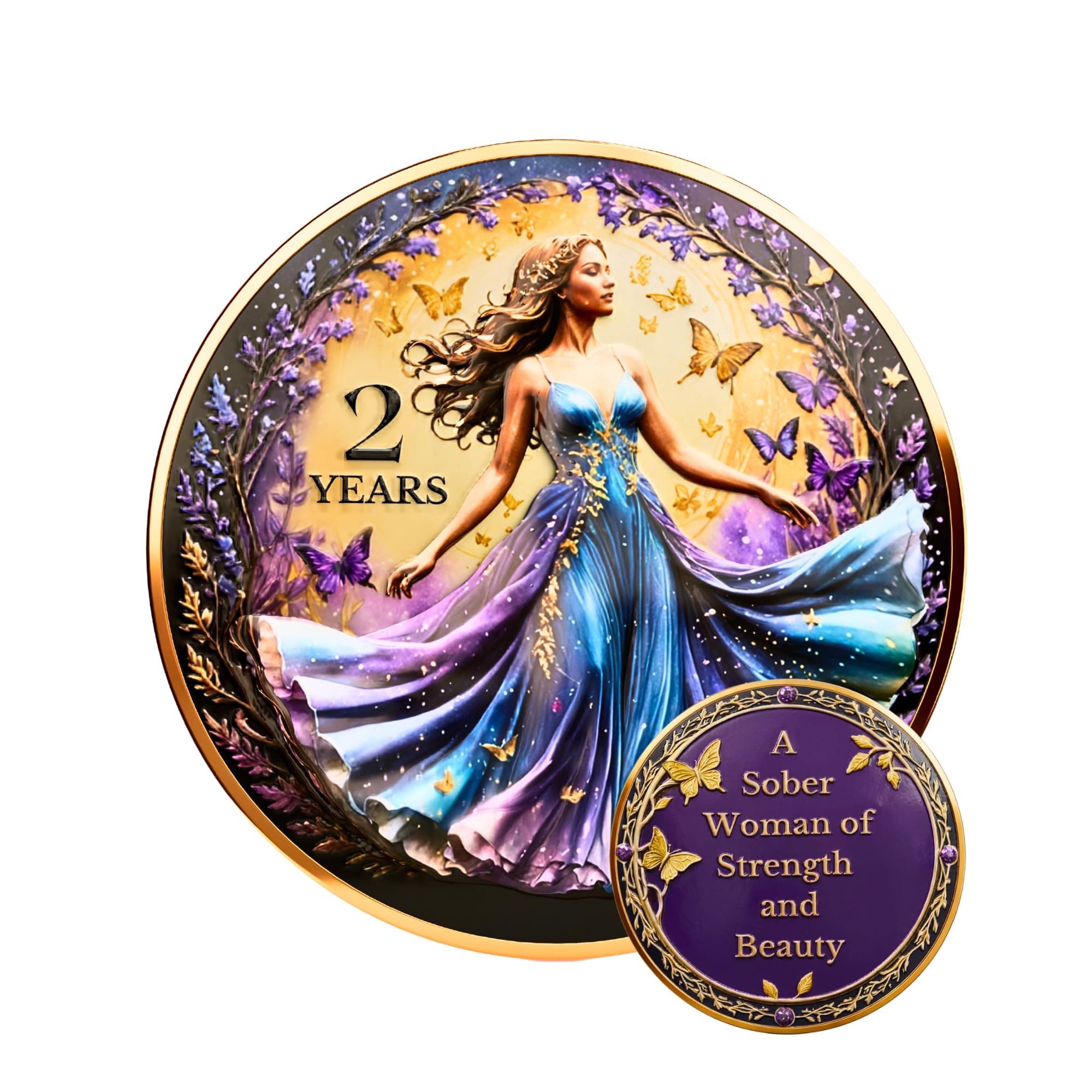 MilestoneMint Butterfly Woman’s 2 Year Sobriety Chips – Sobriety Gifts, AA Medallions, Sober Coins AA Tokens, Anniversary Gift for Her – Serenity Prayer 3D Raised Metal w/Textured Feel, Capsule, Card