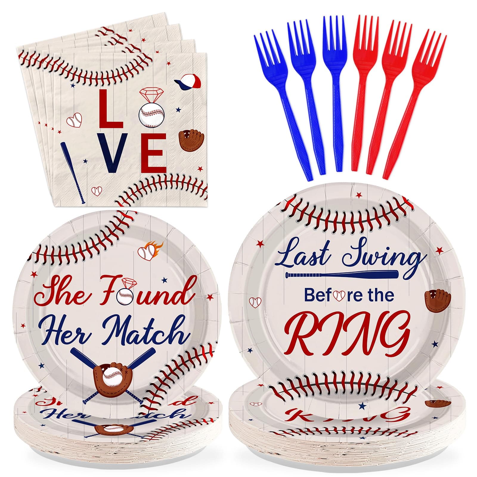 Greencian 96 Pcs Baseball Bachelorette Party Decorations, Serves 24