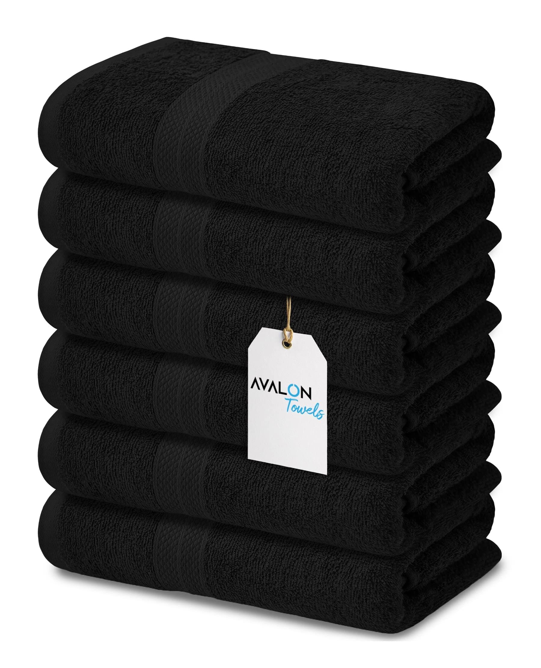 Avalon Towels Bath Towels for Bathroom 100% Cotton Black Bathroom Towels Pack of 6 (22x44 inches) - Quick Drying Bath Towels Set Small, Light Weight & Absorbent Perfect Gym & Pool Towel Set