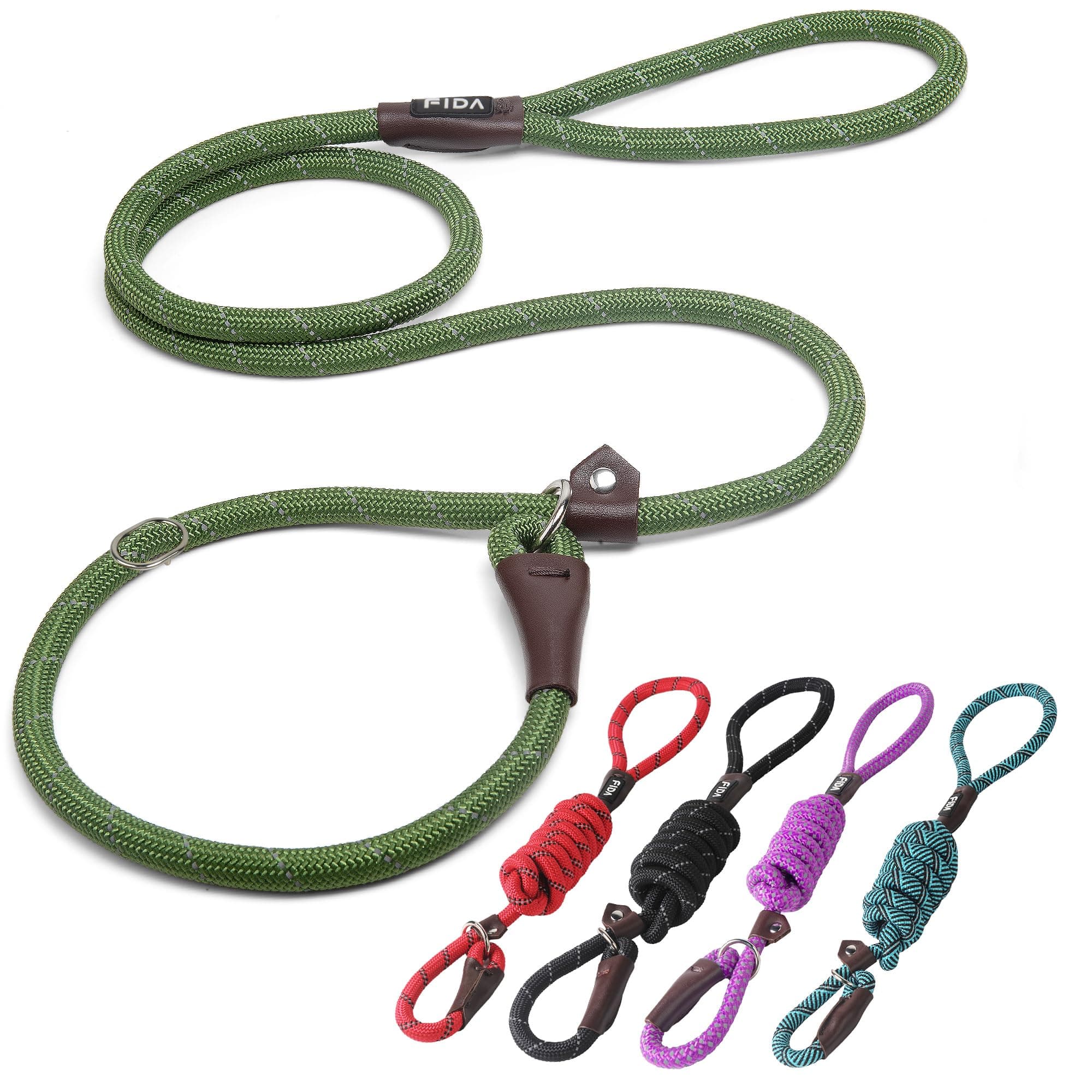 Fida Durable Slip Lead Bulk Pack of 5, Heavy Duty 1/2" x 6 FT Comfortable Strong Rope Slip Lead for Large, Medium & Small Dogs, No Pulling Pet Training Leash with Highly Reflective (Mixed)