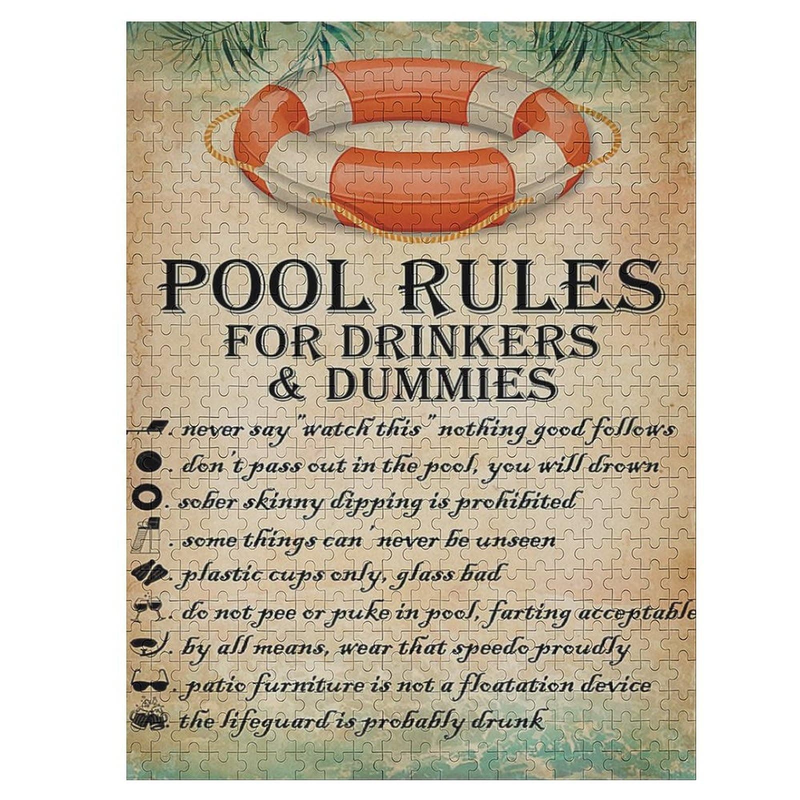Jigsaw Puzzle for Adults and Families - Poll Rules Pool Rules for Drinkers and Dummies Funny Challenging Puzzle Perfect for Game Nights 1000 Pieces