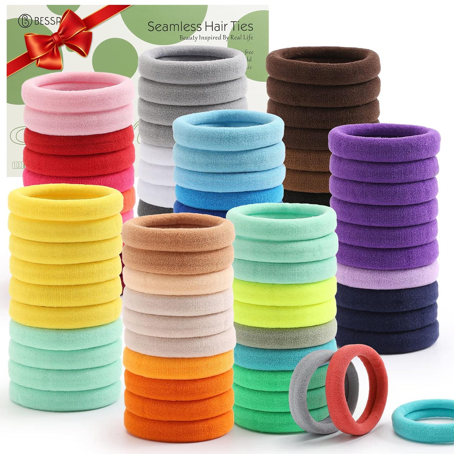 100PCS Elastic Hair Ties, Seamless Hair Band, Ponytail Holder No Crease Damage, Elastic Cotton Bands for Women's Hair, Hair Scrunchies for Thick Thin Hair, Hair Accessories for Women