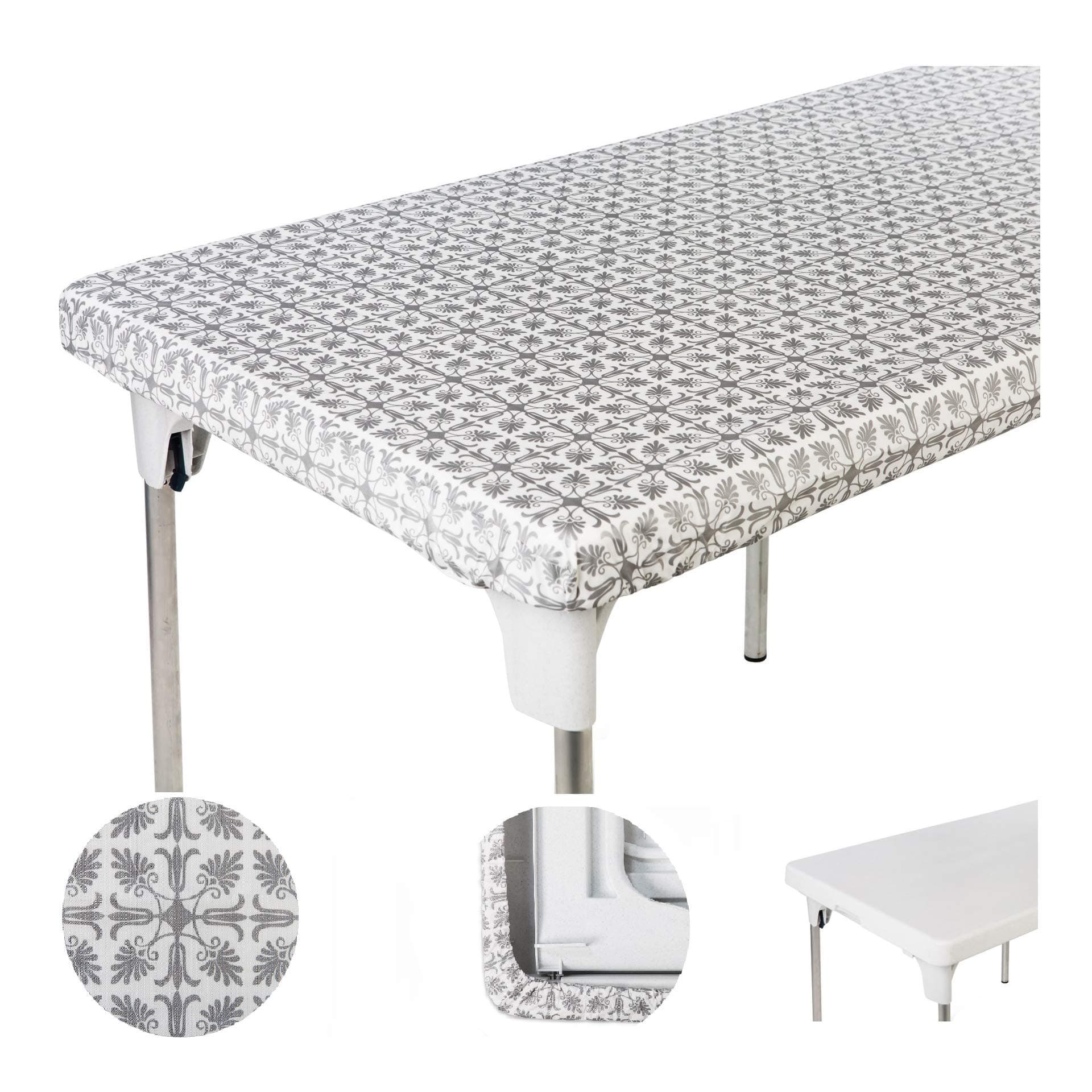 TopTableCloth Kid's Picnic Table Cover 32.5 x 19 inch Silver Patterned Elastic Corner Vinyl Table Cloth Toddler Children Junior Kids Play Tablecloth Plastic Outdoor Indoor Birthday Party Home Dinner