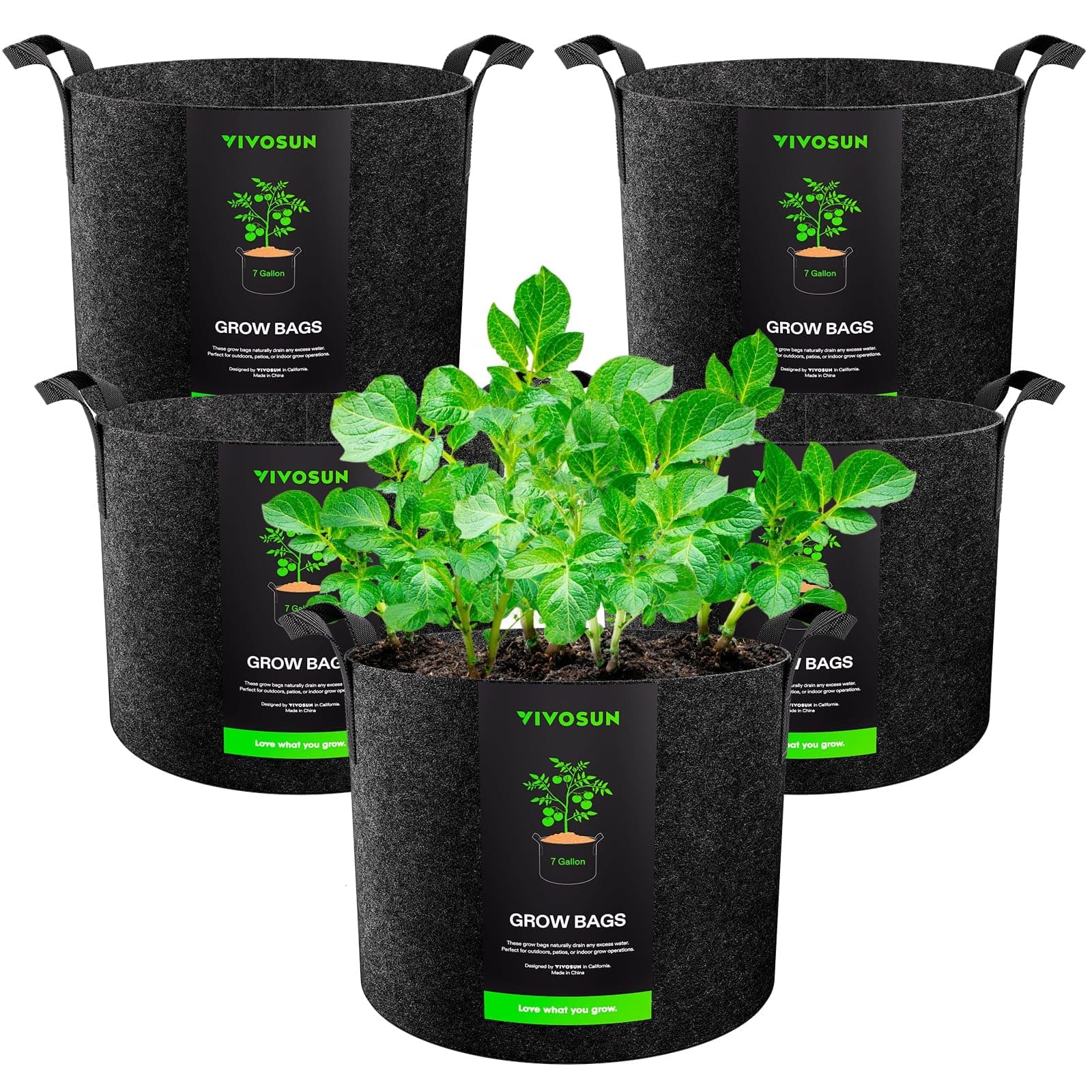 VIVOSUN 5-Pack 7 Gallon Plant Grow Bags Fabric Pots with Handles