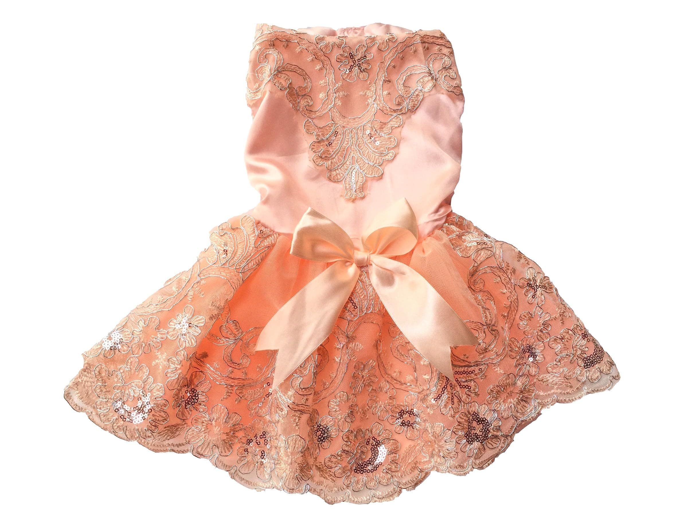 Vedem Pet Dog Floral Embroidered Lace Wedding Dress (S, Pink)