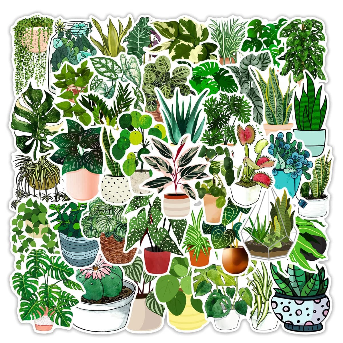 50Pcs Cute Potted Plant Stickers, Waterproof Vinyl Greenery Stickers for Water Bottles Laptop, Scrapbook, Diary, Cup Aesthetic Plant Stickers for Plant Lovers Gardeners Gifts DIY Decorations