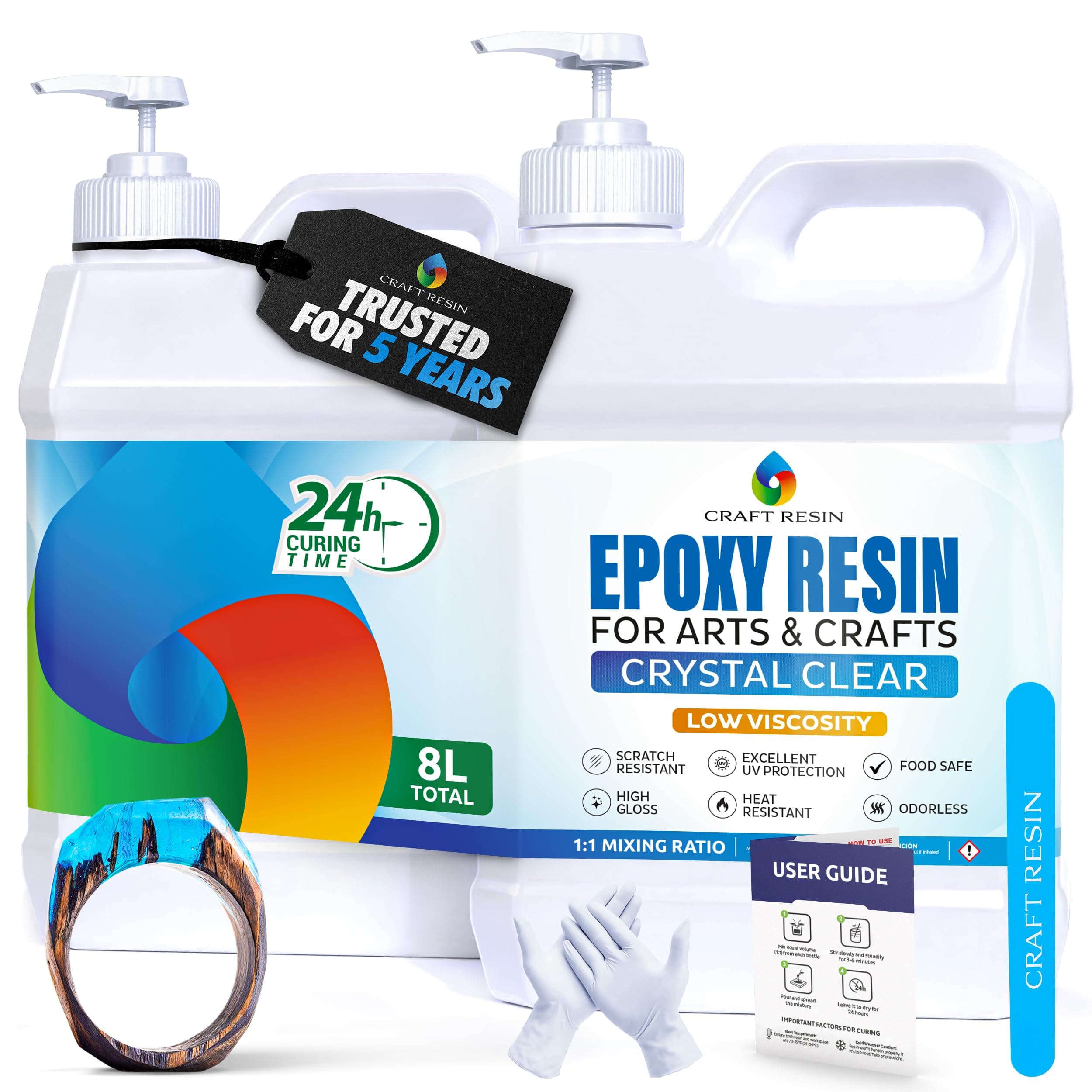 Craft Resin Crystal Clear Epoxy Resin Kit - Food Safe, UV Resistant - 8L