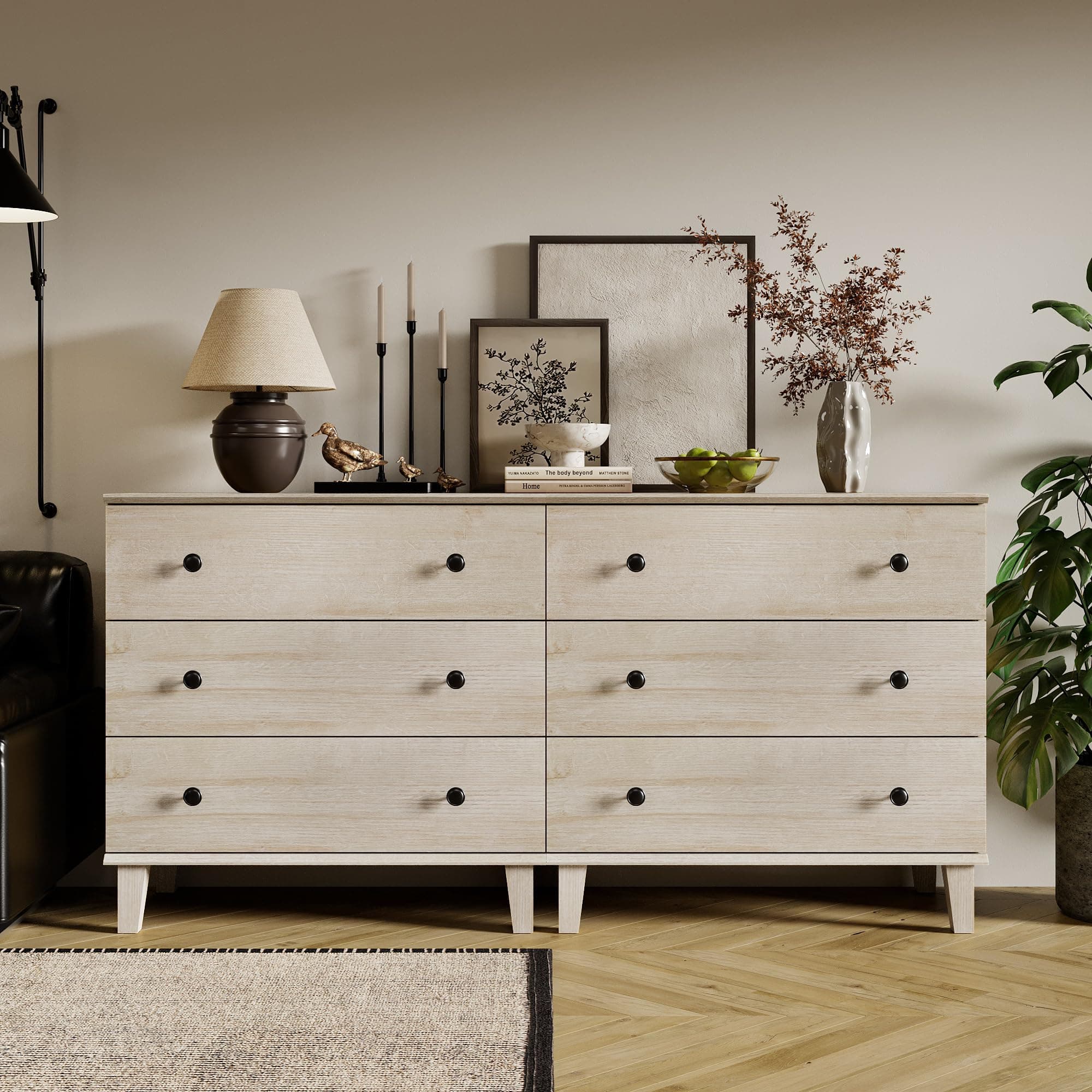 YOGRFA Rustic Drawer Dresser with 6 Drawers Storage Dressers Organizer for Bedroom, Living Roomm,Light Oak