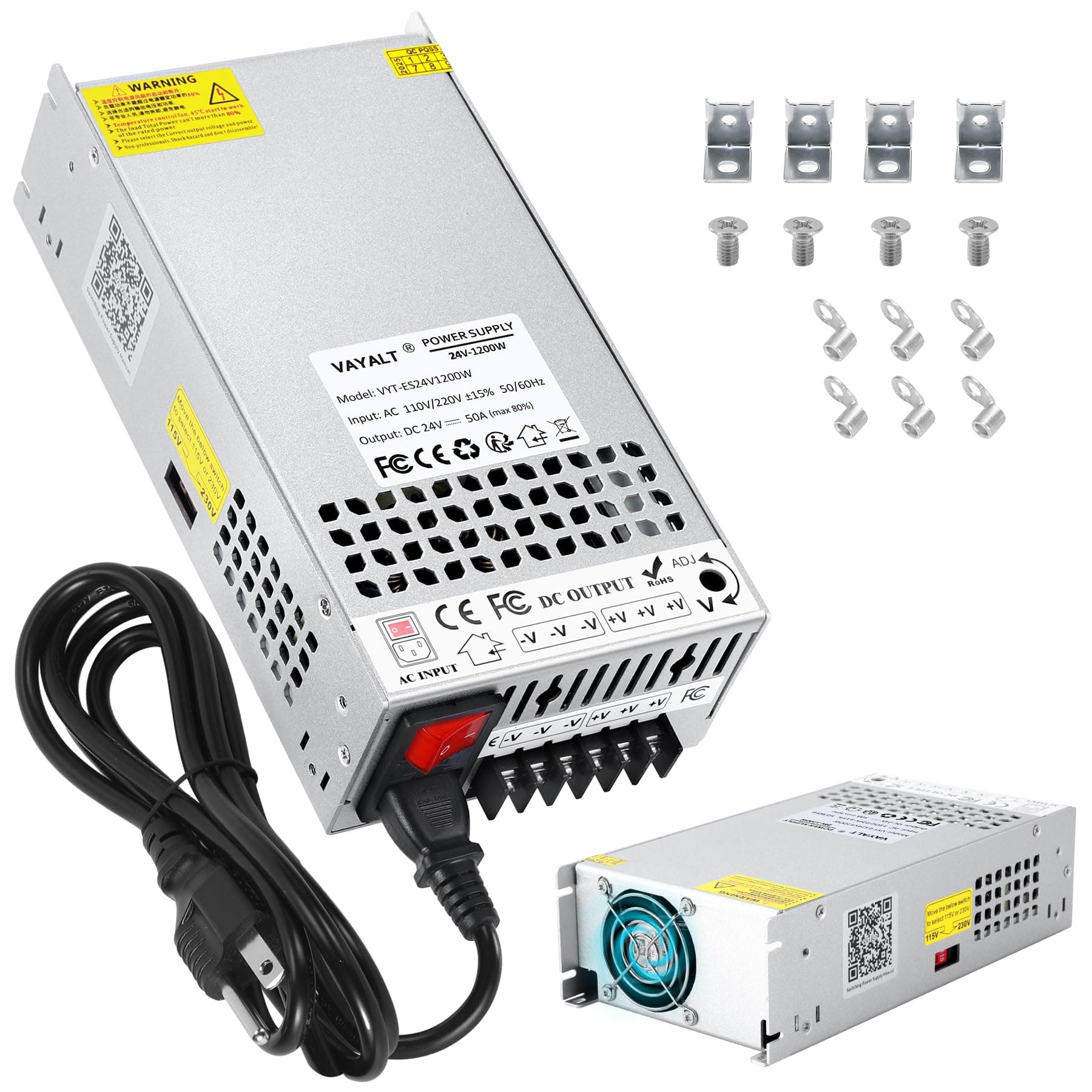 VAYALT 24V 50A 1200W DC Switching Power Supply, Universal Regulated Switching AC 110V/220V to DC 24V Transformer, 24V Power Supply for Industrial, CCTV, Computer Project, 3D Printer, LED Strip Light
