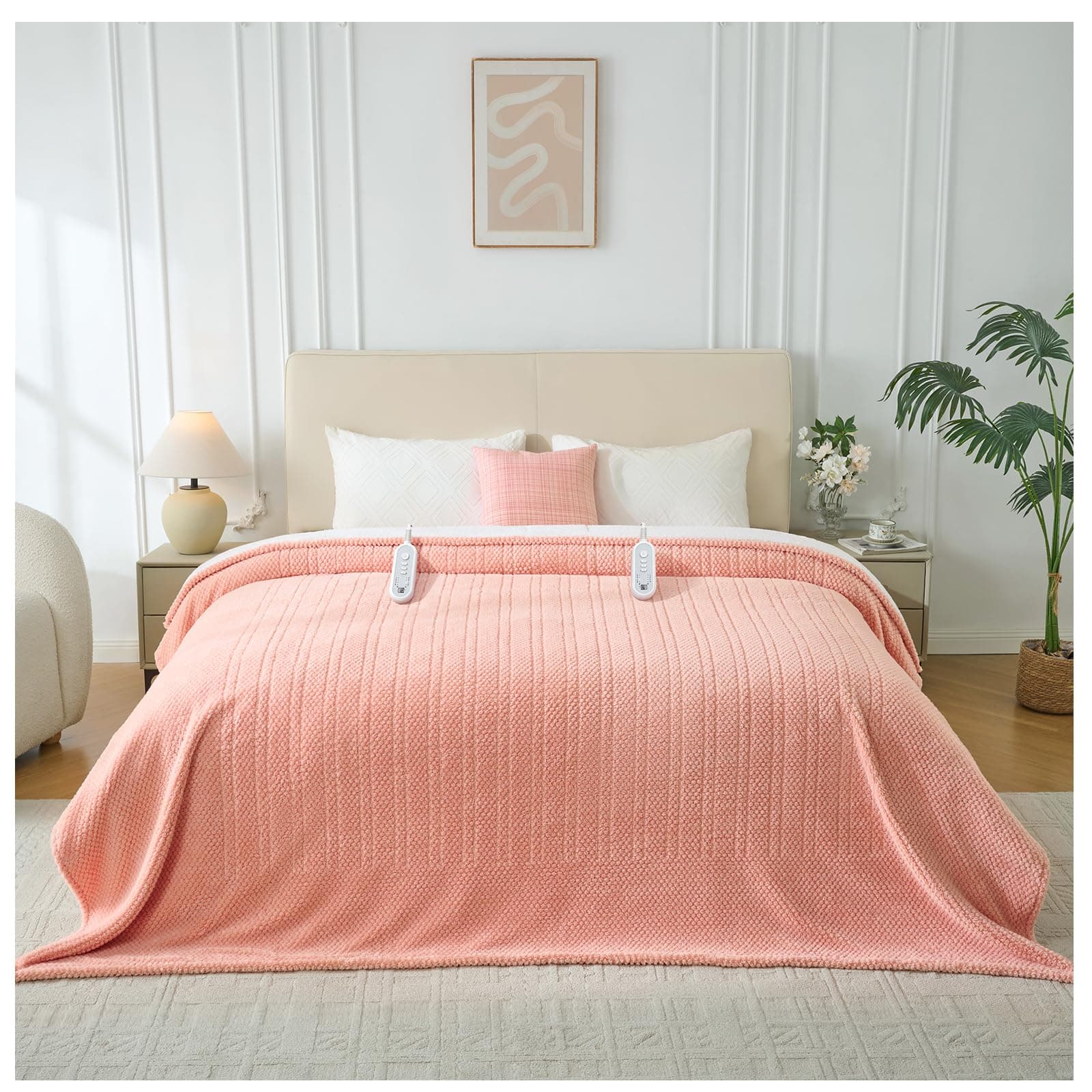 LunaHush Queen Size Heated Electric Blanket, 84" x 90" Dual Control Fast Heating Sherpa Blanket, 8 Heating Levels & 10 Hours Auto Off, Machine Washable with ETL & FCC Certified, Pink