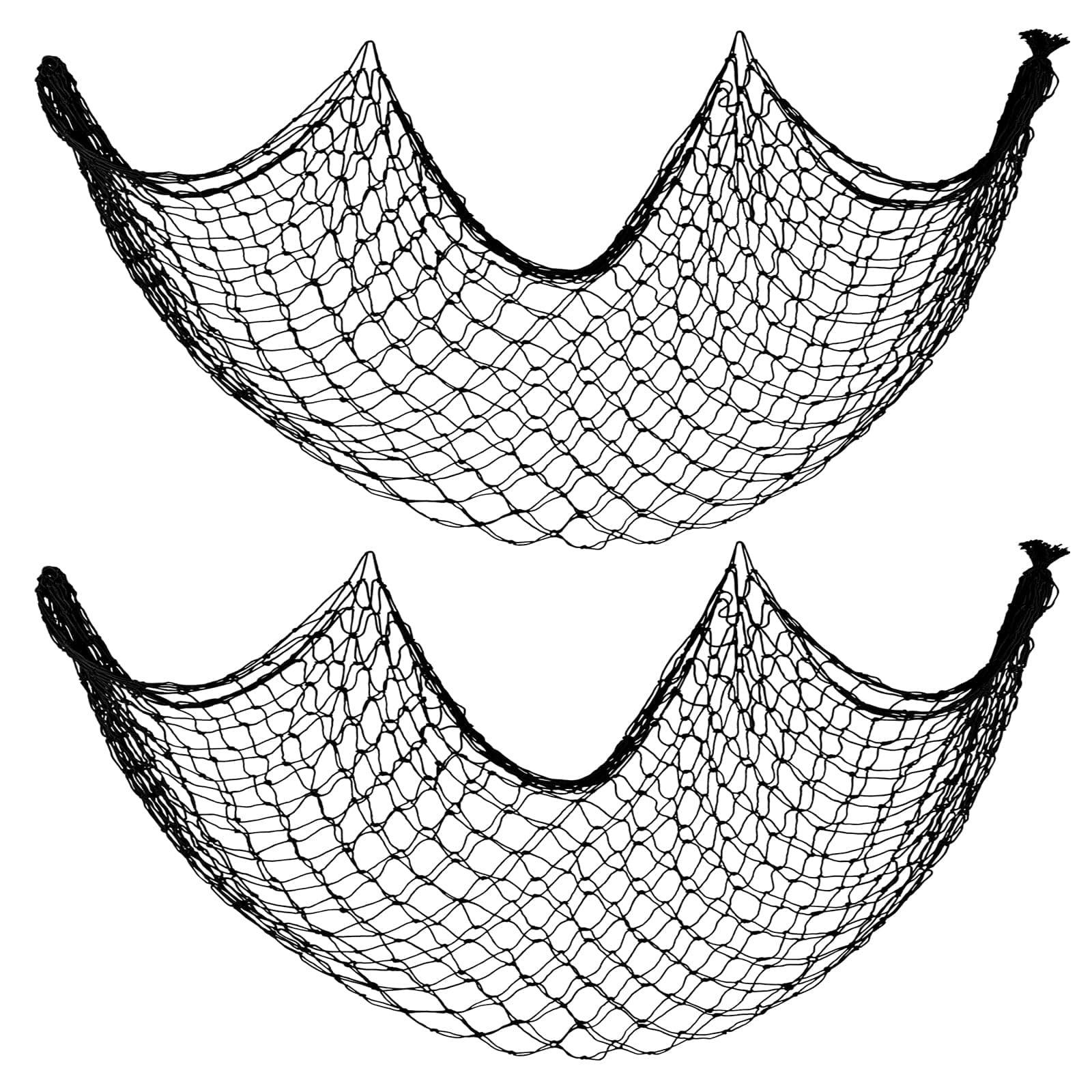 Patioland Decorative Fishing Net 2 Pack, 5x10 ft Large Black Fish Net Decor for Wall, Photo Display, Nautical Mermaid Pirate Ocean Themed Beach Hawaii Under The Sea Party Decorations