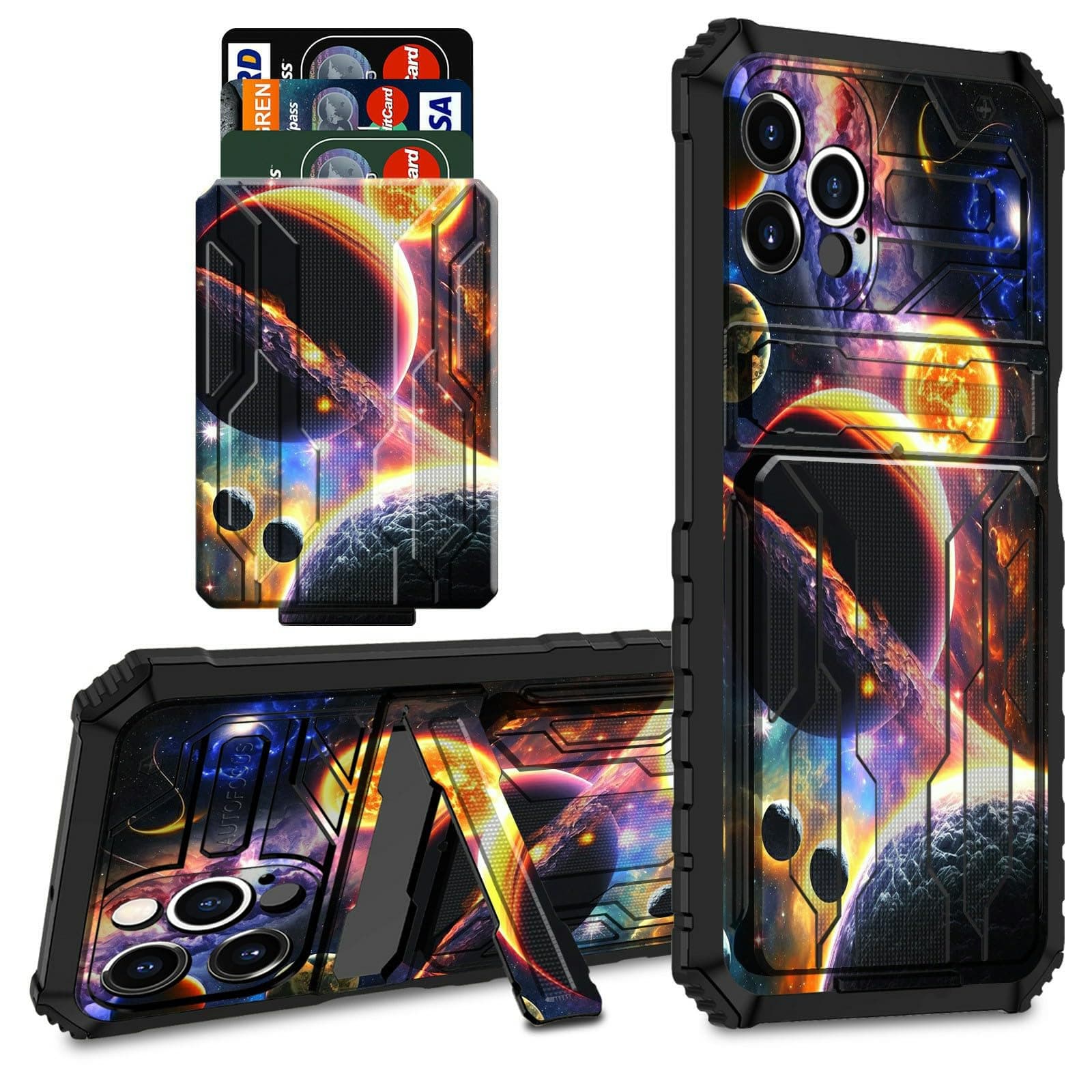 CGFGHHUY for iPhone 15 Pro Max Case Wallet Case with Credit Card Holder & Kickstand Dual Layer Hard PC Soft TPU Protective Cover for iPhone 15 Pro Max 6.7 inch 2023 - Planet