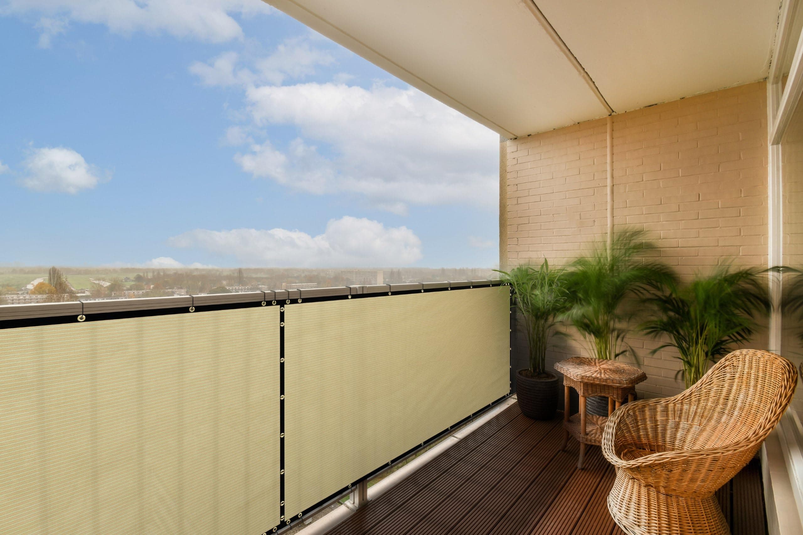 ColourTree Customized Size Beige 3' x 42’ Balcony Privacy Screen, Apartment Porch Railing Patio Fence Windscreen Fabric Cloth - Commercial Grade 170 GSM - 3 Years Warranty - Cable Zip Ties Included