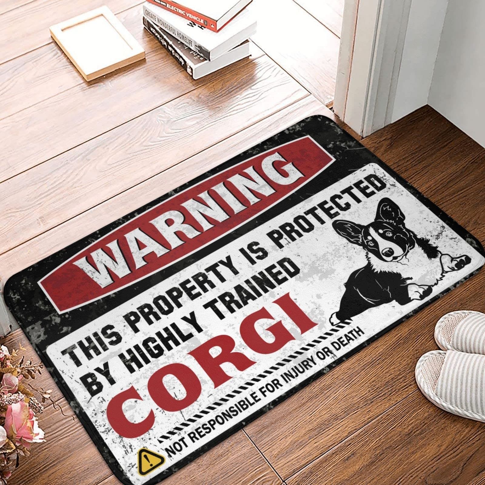Non Slip Rug Garage Rug Warning This Property is Protected by a Highly Trained Corgi Door Mat Camping Mats Rugs Outdoor Take Off Shoes Sign (Color : MD4770, Size : 16x20in)