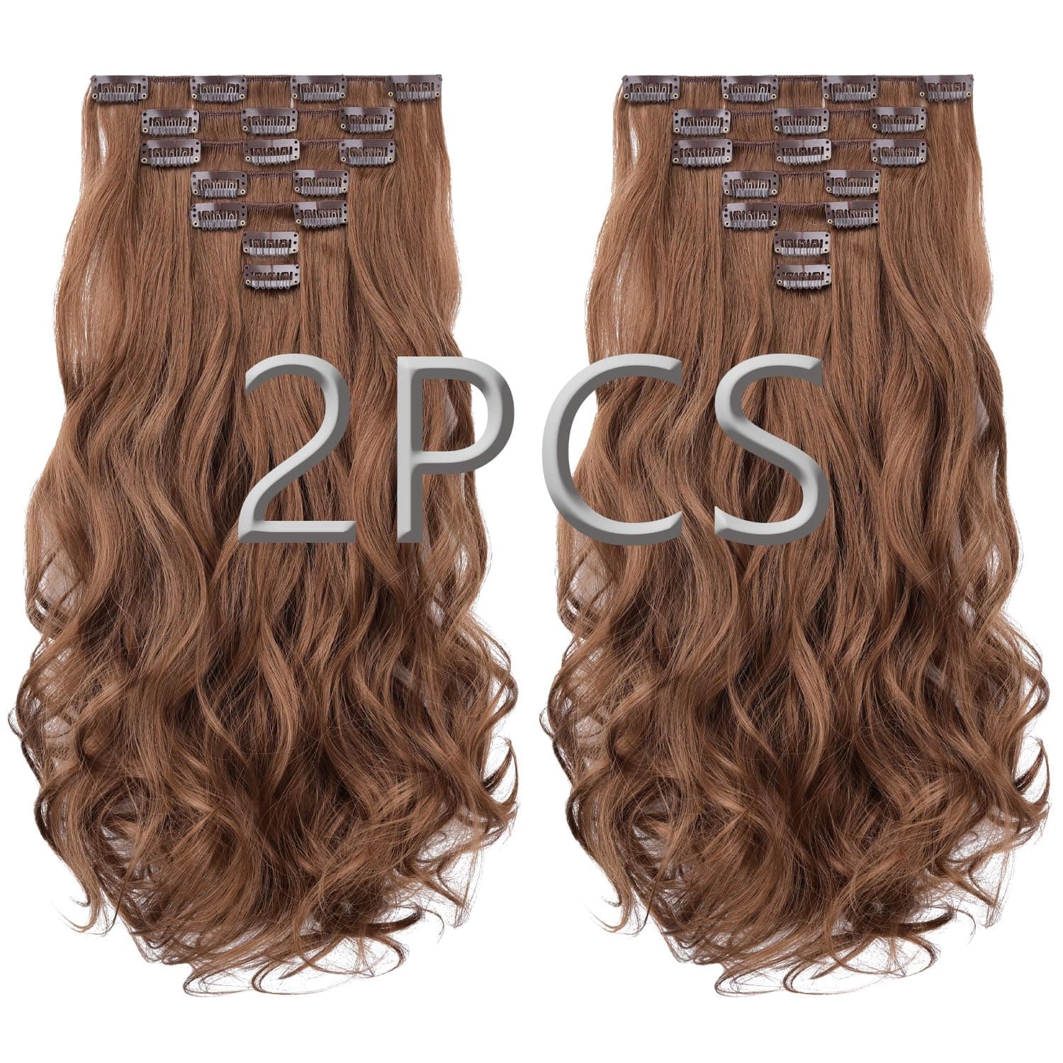 SYXLCYGG Brown Hair Extensions Clip in Hair Piece 18" Wavy 5 oz (2-pack)